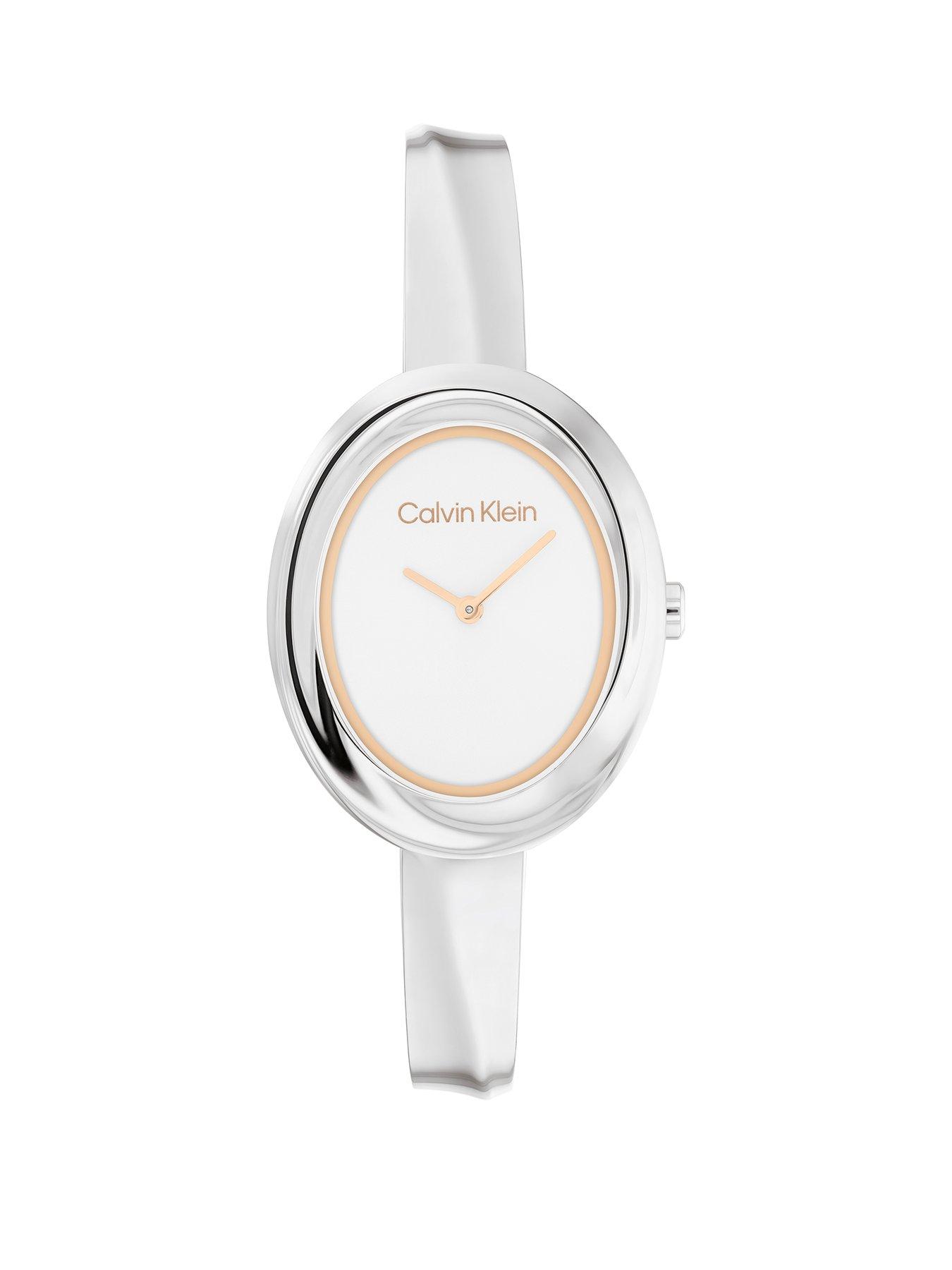 Product photograph of Calvin Klein Womens Calvin Klein Stainless Steel Bangle Bracelet Watch from very.co.uk