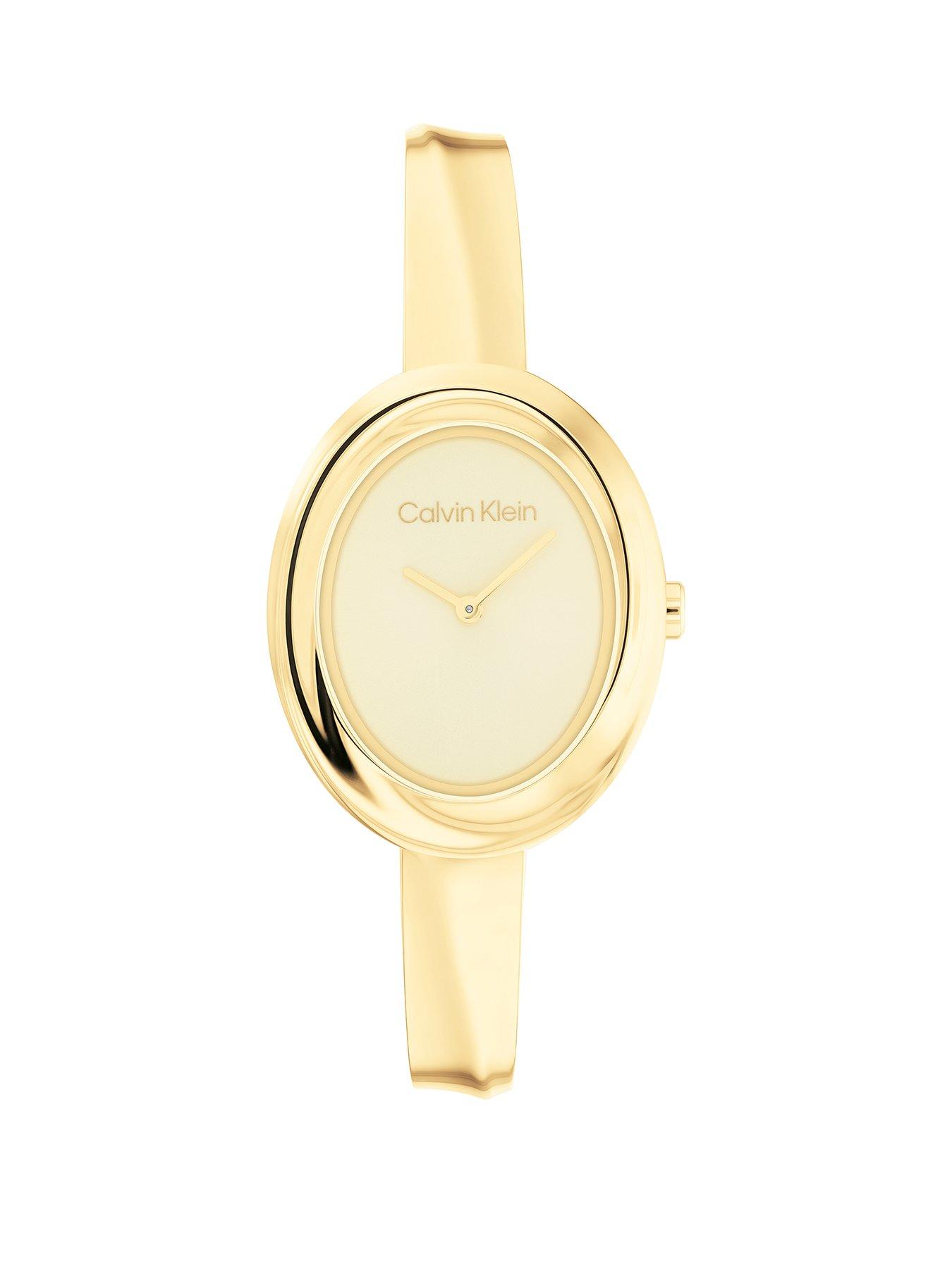 Product photograph of Calvin Klein Womens Calvin Klein Gold Plated Bangle Bracelet Watch from very.co.uk