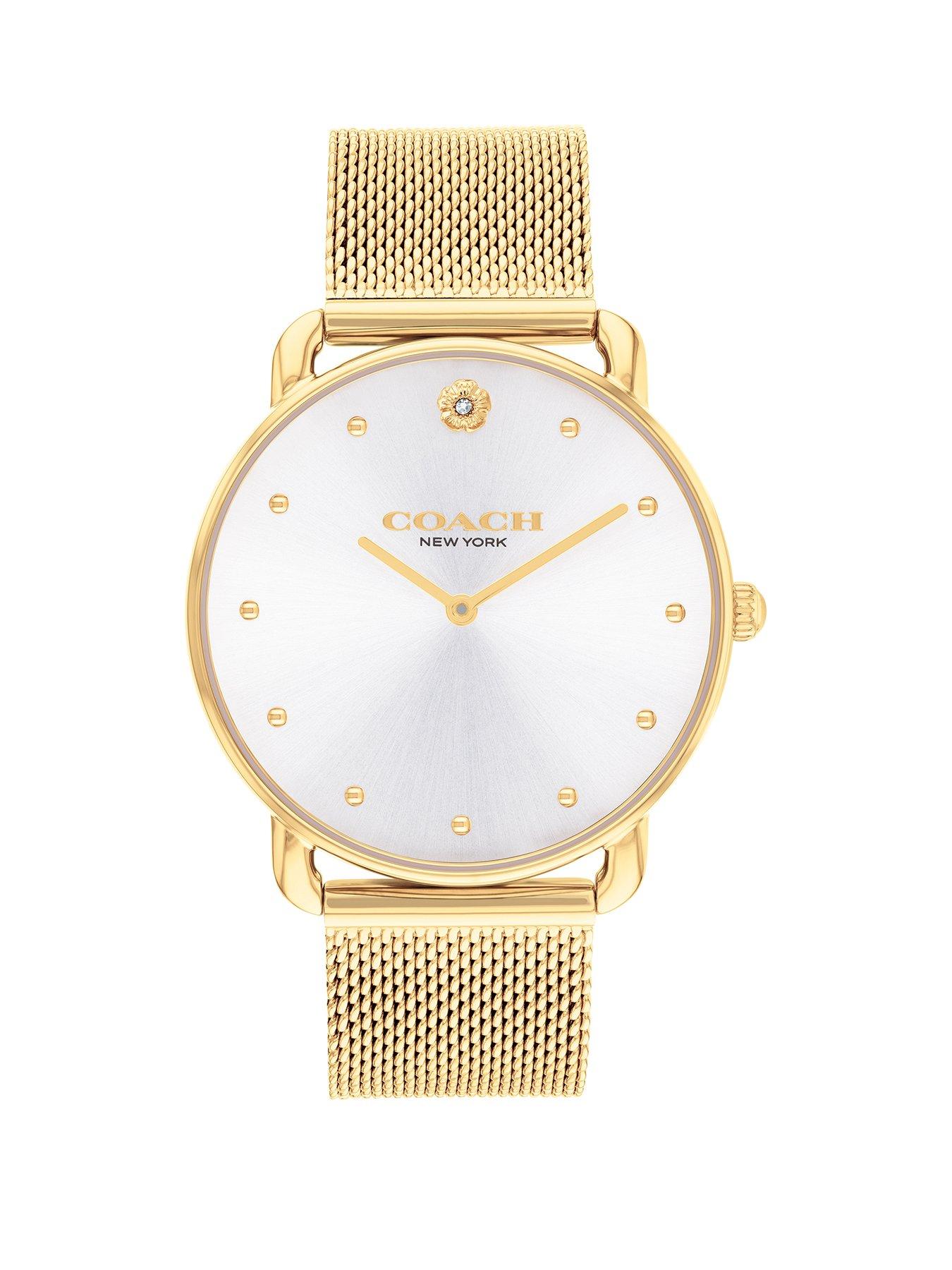 Product photograph of Coach Ladies Elliot Gold Ip Mesh Watch from very.co.uk