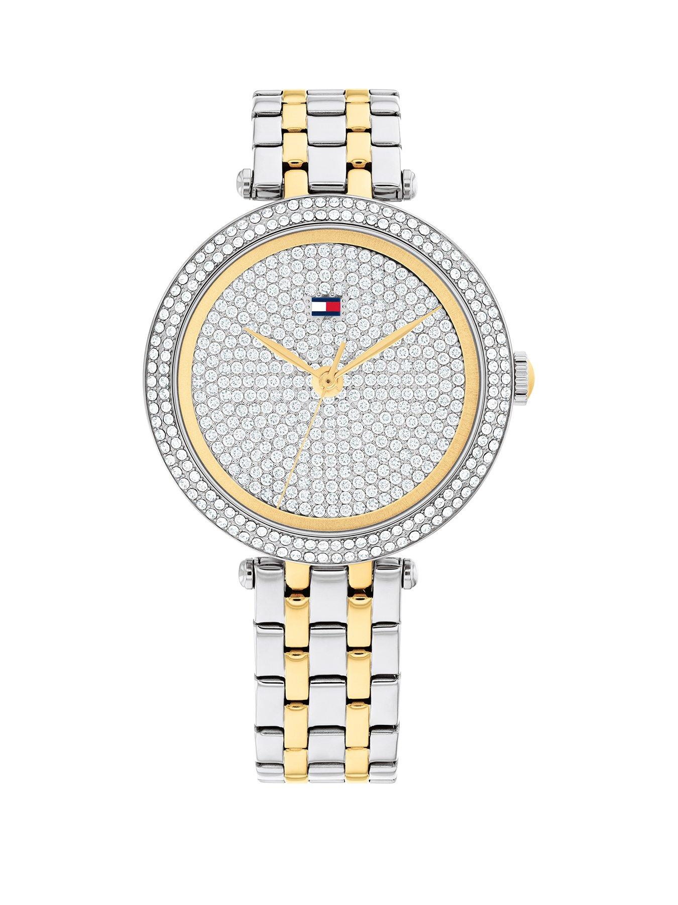 undefined womens two-tone stainless steel and gold plated watch with crystal bezel and dial