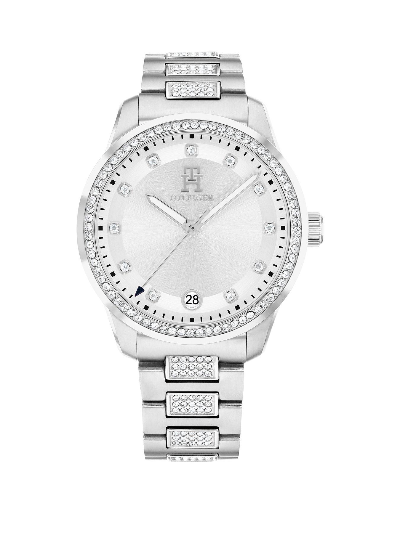 Product photograph of Tommy Hilfiger Womens Stainless Steel Watch With A Crystal Bezel Finish from very.co.uk