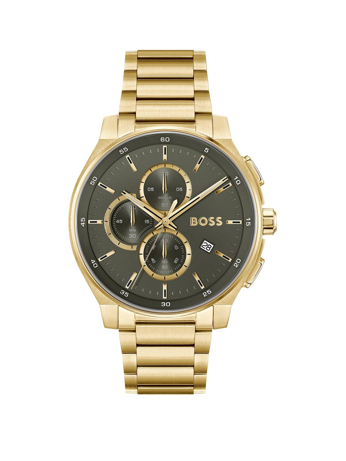 Product photograph of Boss Gents Peak Chronograph Yellow Beige Ip Watch from very.co.uk