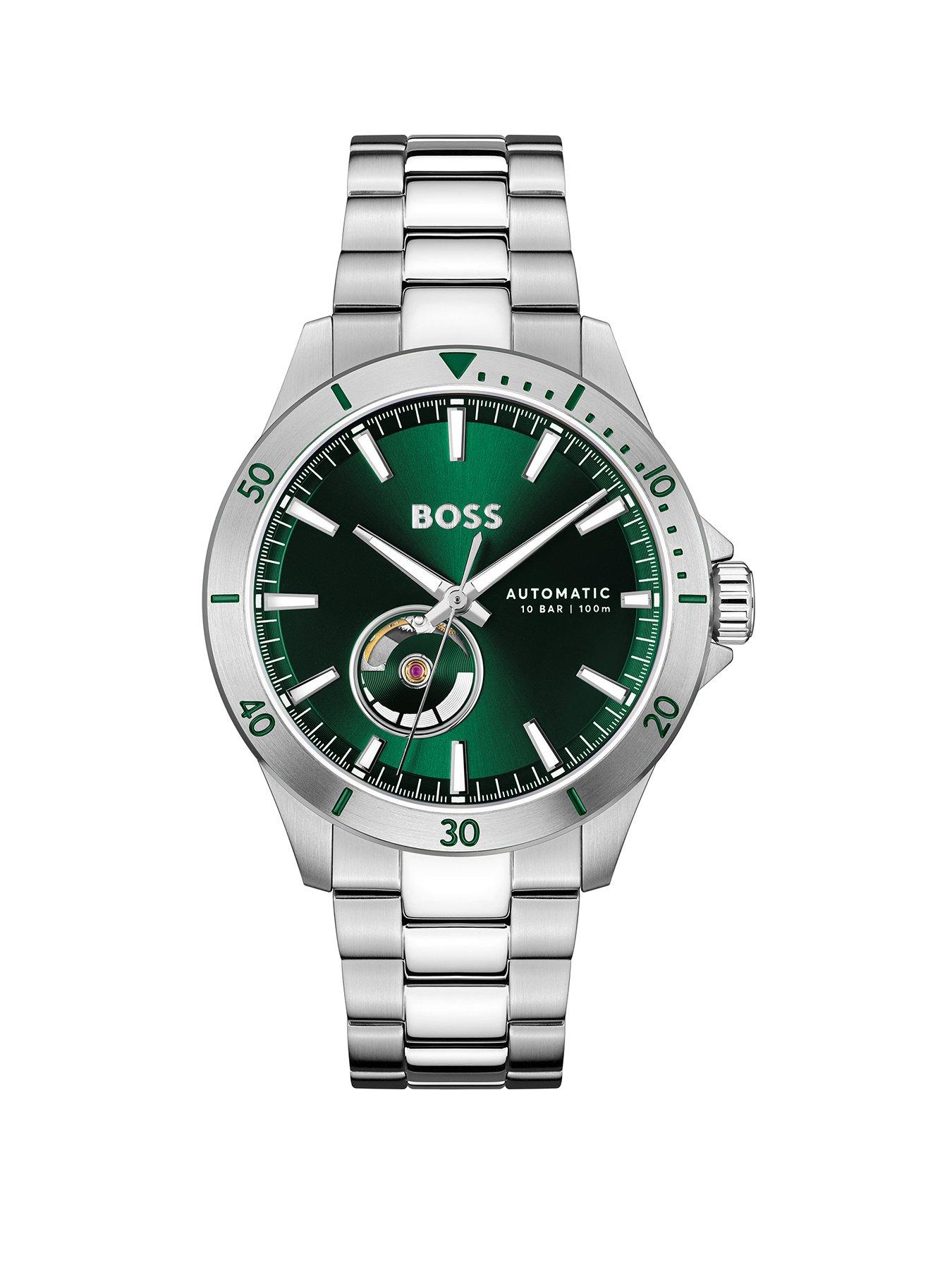 Product photograph of Boss Gents Automatic Troper Watch With Dark Green Dial from very.co.uk