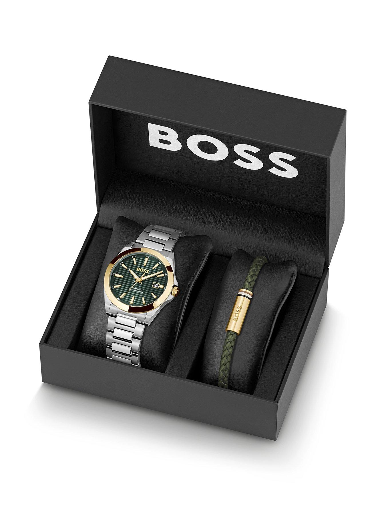 Product photograph of Boss Gents Boss Strike A Watch And Bracelet Gift Set from very.co.uk