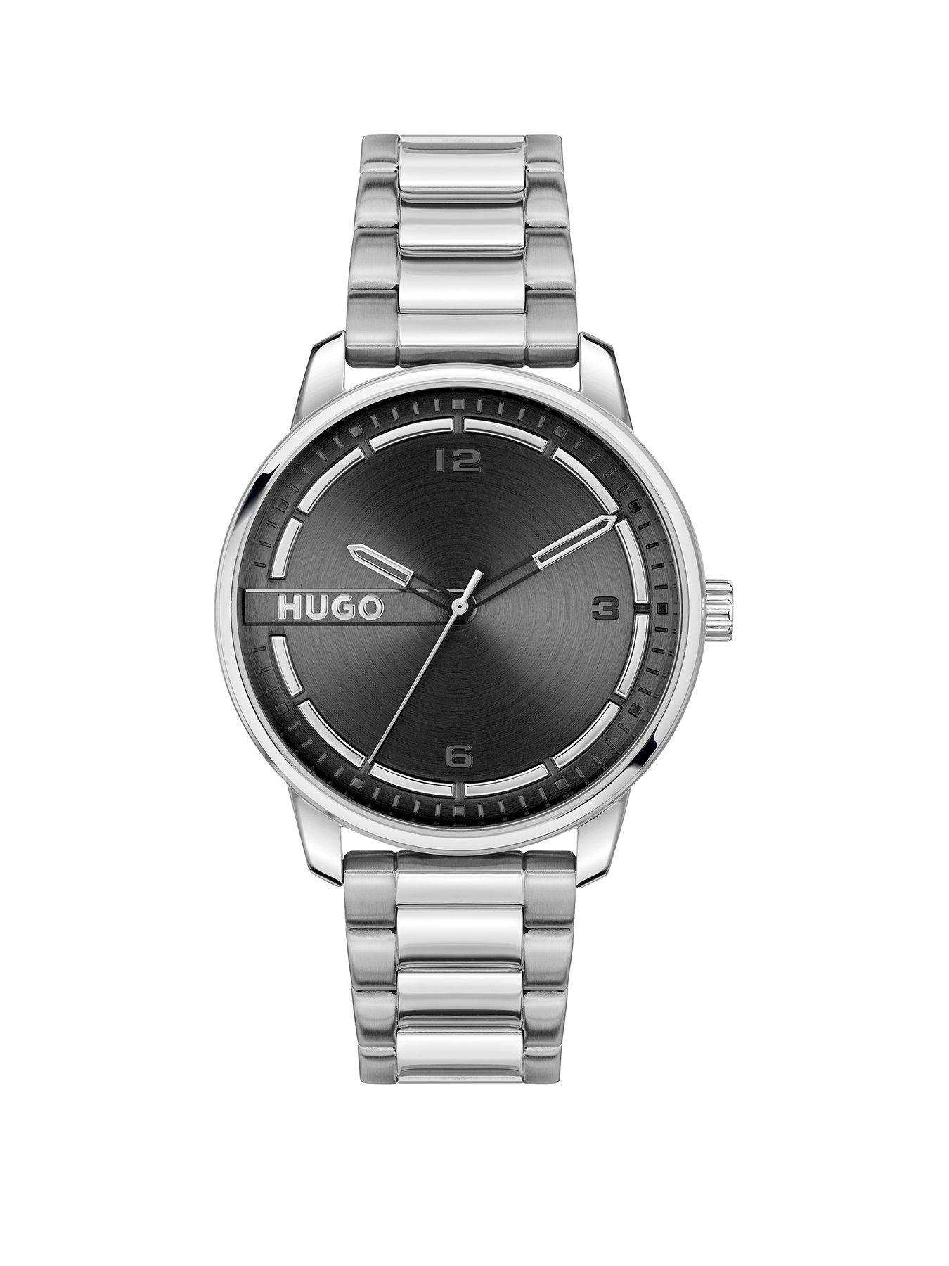 Product photograph of Hugo Gents Stamp Stainless Steel Bracelet Watch from very.co.uk