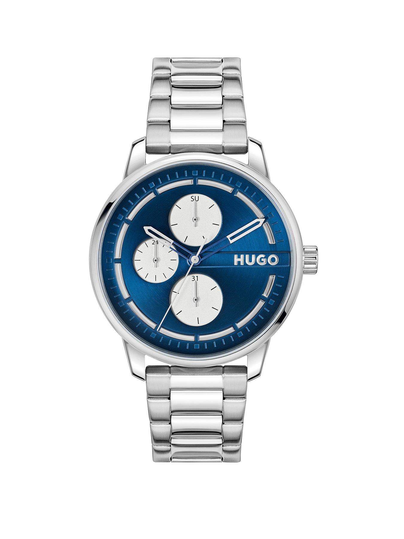 Product photograph of Hugo Gents Stamp Multi Stainless Steel Bracelet Watch from very.co.uk