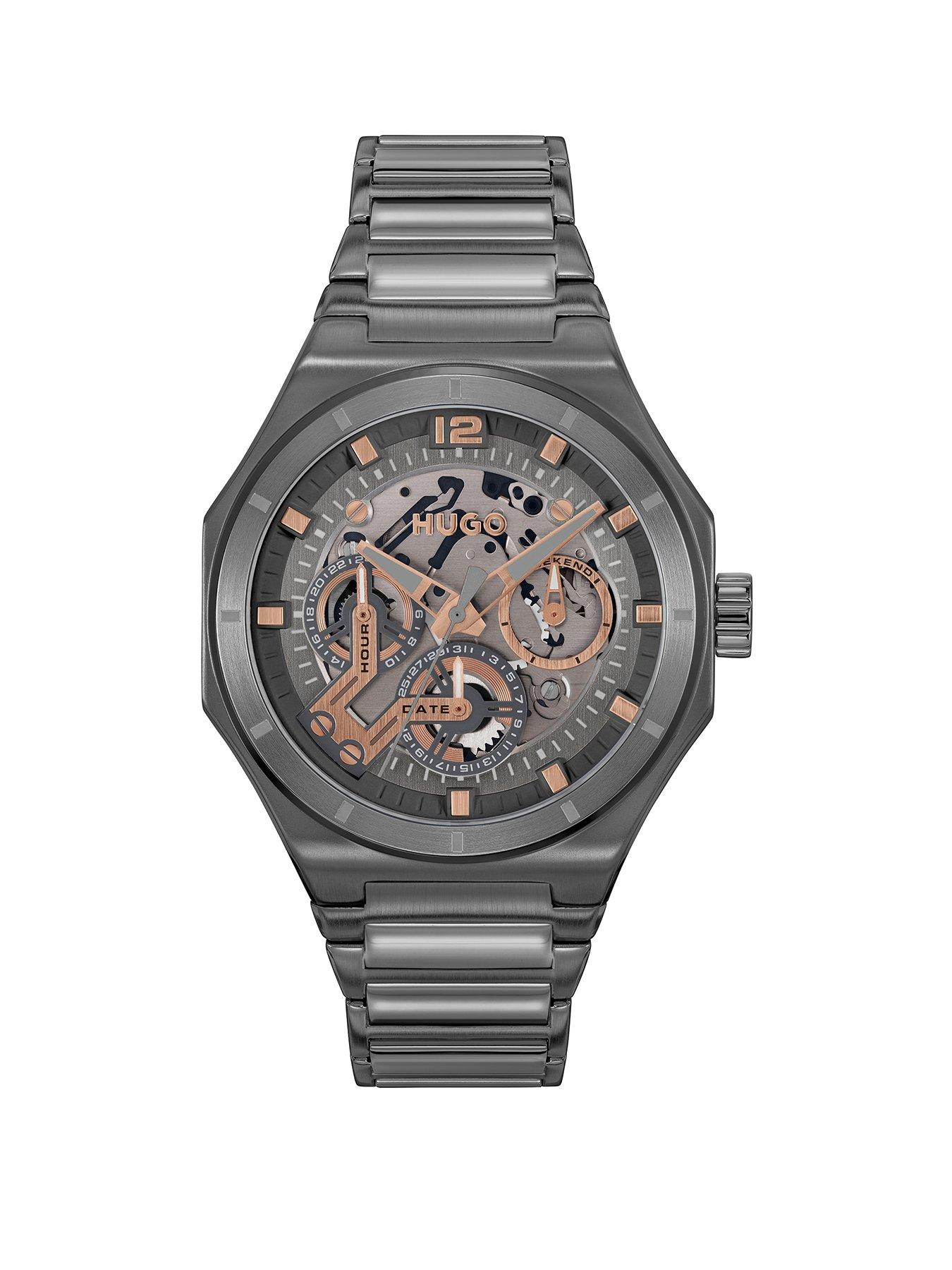 HUGO Gents #GRAIL Skeleton IP Multifunction Bracelet Watch - Grey