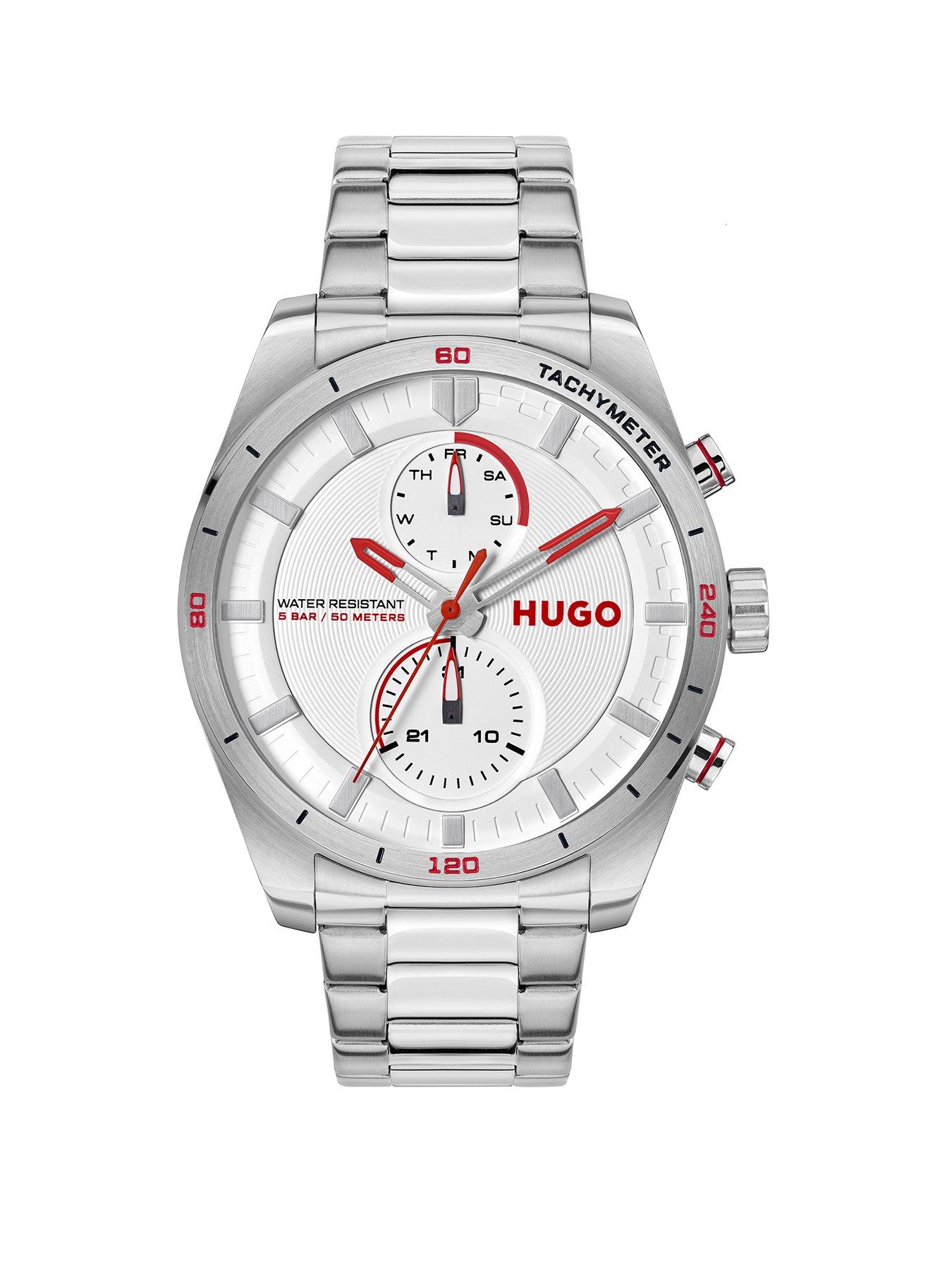 Product photograph of Hugo Gents Fast Stainless Steel Multifunction Bracelet Watch from very.co.uk