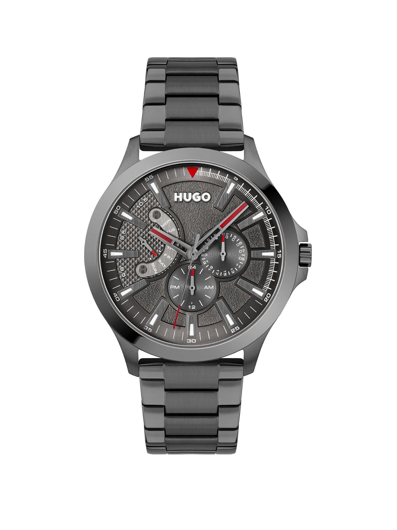 Product photograph of Hugo Gents Leap Grey Ip Bracelet Watch from very.co.uk