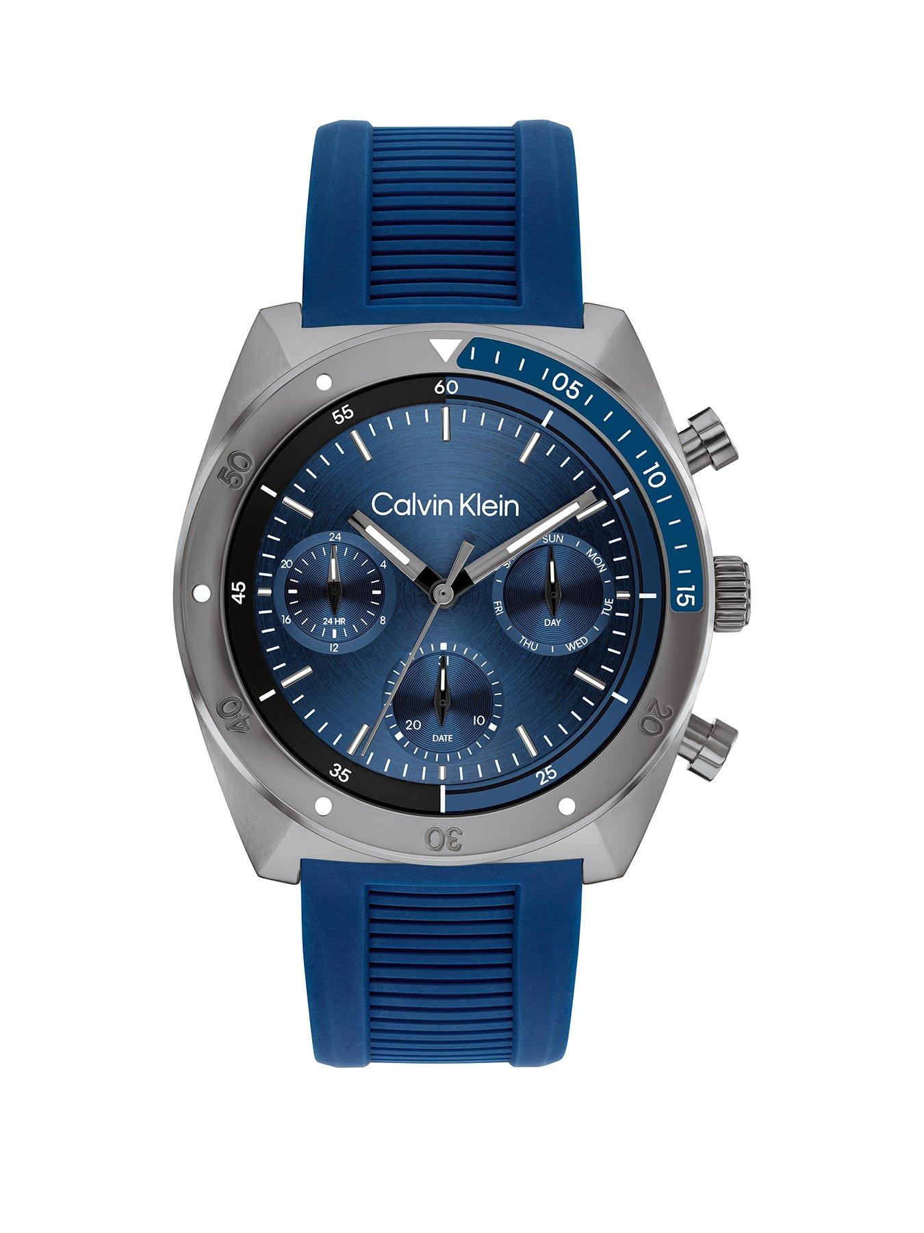 Product photograph of Calvin Klein Mens Calvin Klein Blue Ip Silicone Strap Watch from very.co.uk