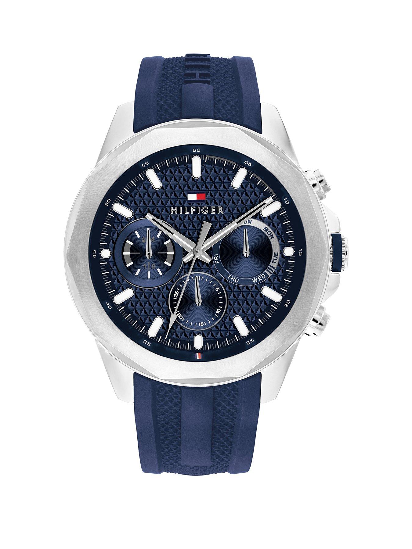 Product photograph of Tommy Hilfiger Mens Blue Ip Silicone Strap Watch from very.co.uk