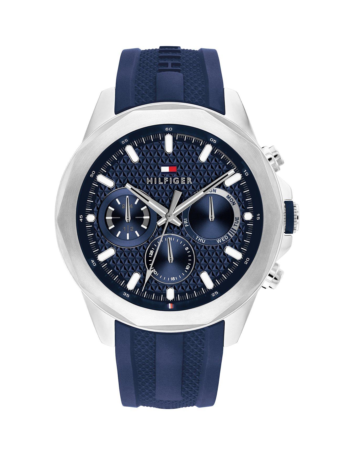 Tommy Hilfiger mens blue IP silicone strap watch