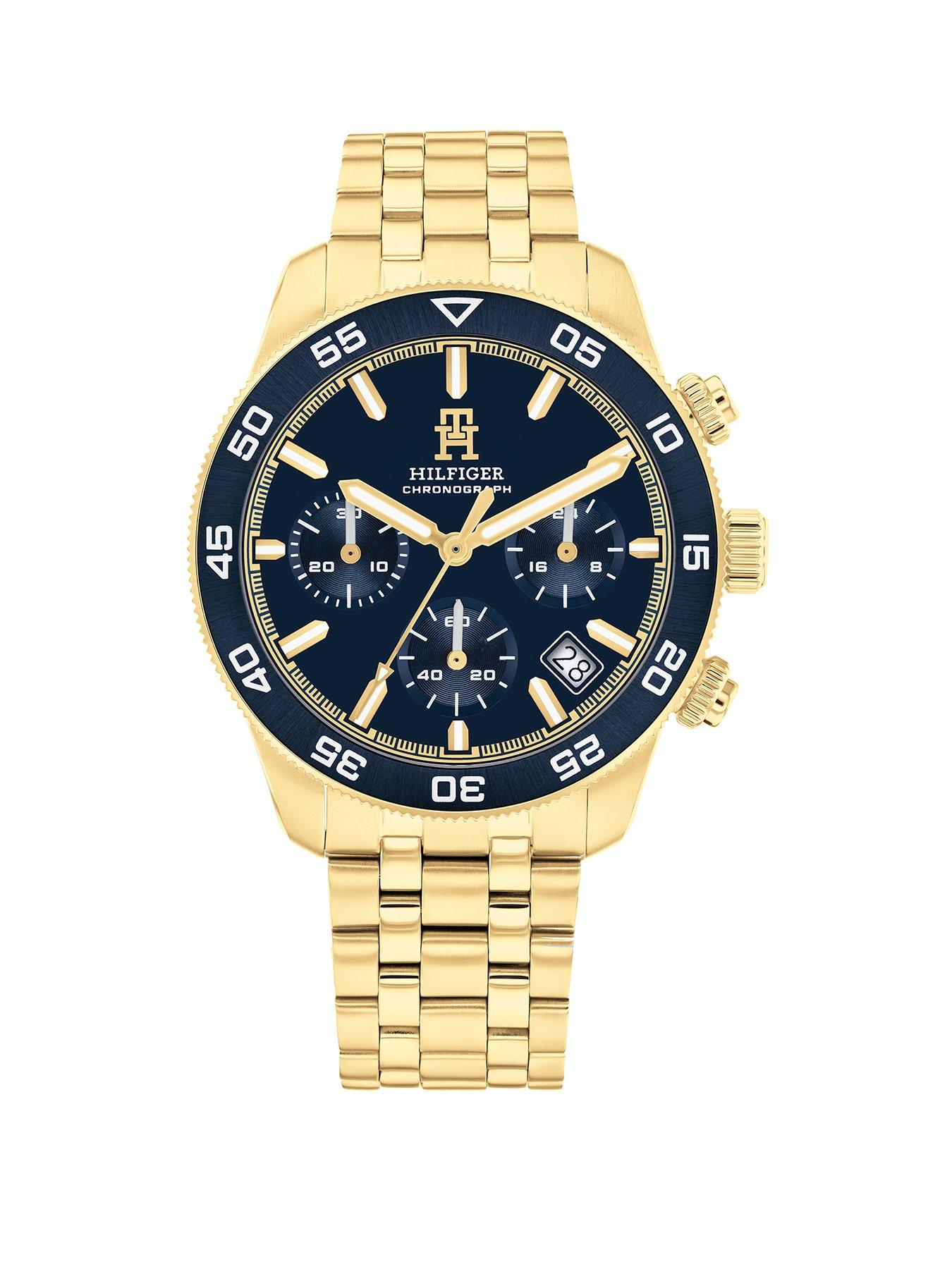 Product photograph of Tommy Hilfiger Gold Plated Chronograph Mens Watch from very.co.uk