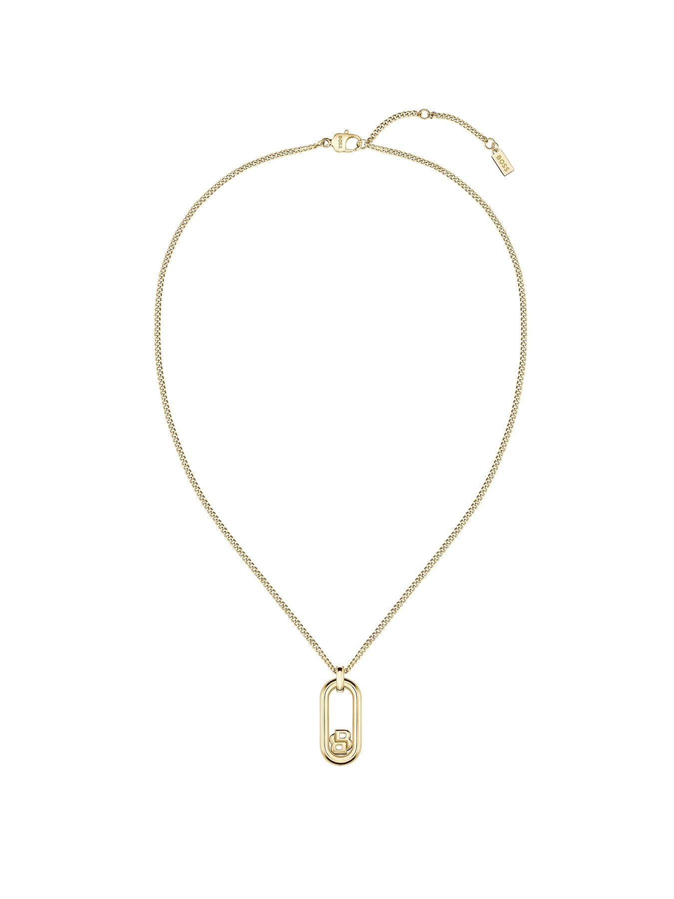 Product photograph of Boss Ladies Double B Gold Ip Swing Necklace from very.co.uk