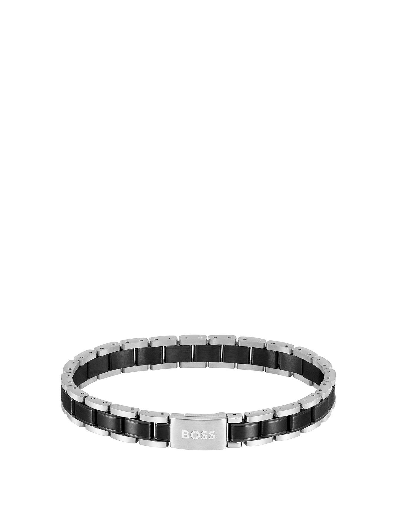 Product photograph of Boss Gents Metal Link Essentials Ss Amp Black Ip Bracelet from very.co.uk