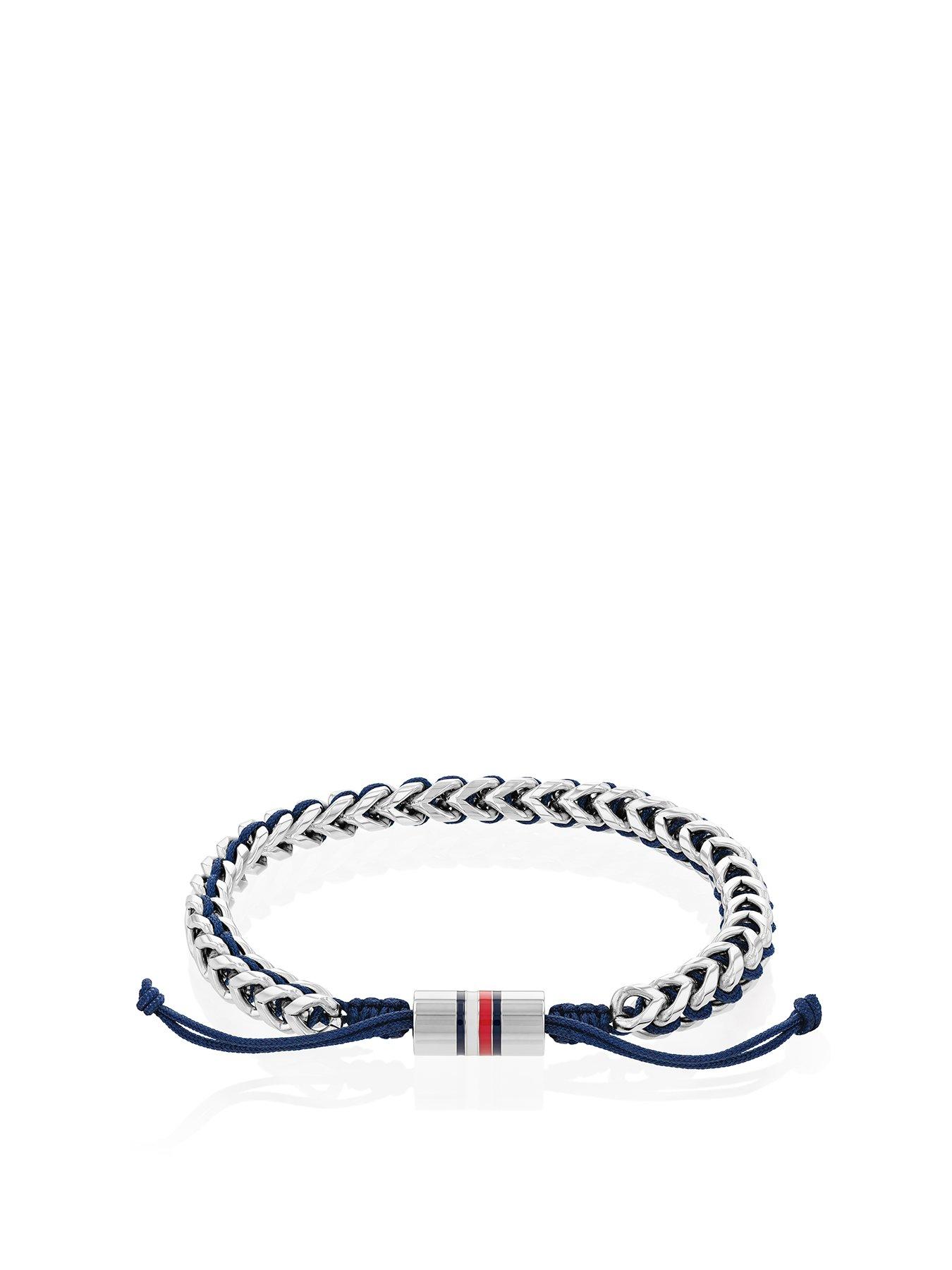 Product photograph of Tommy Hilfiger Mens Stainless Steel And Navy Nylon Bracelet from very.co.uk