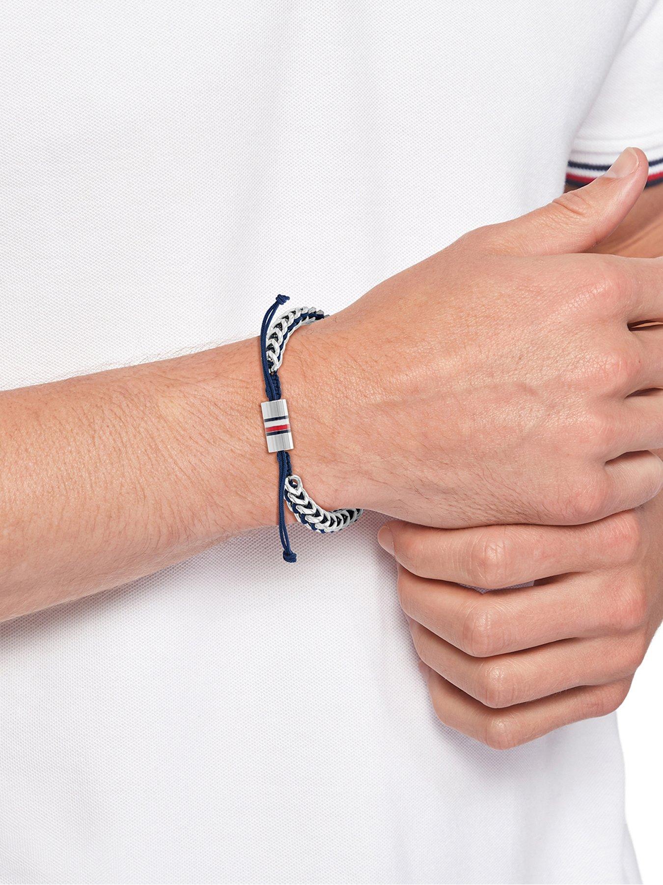 mens stainless steel and navy nylon bracelet