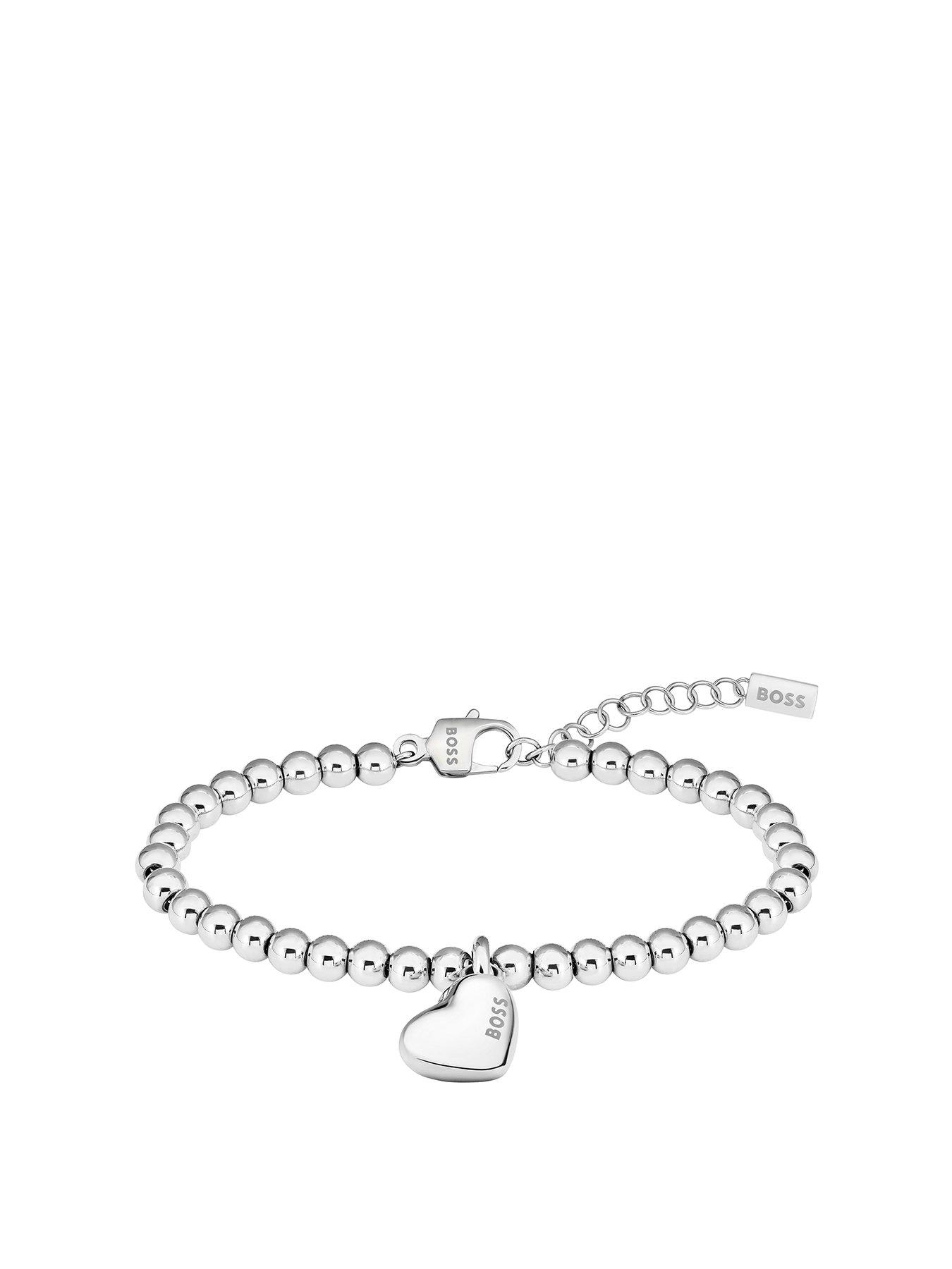 Product photograph of Boss Ladies Honey Heart Stainless Steel Beaded Bracelet from very.co.uk