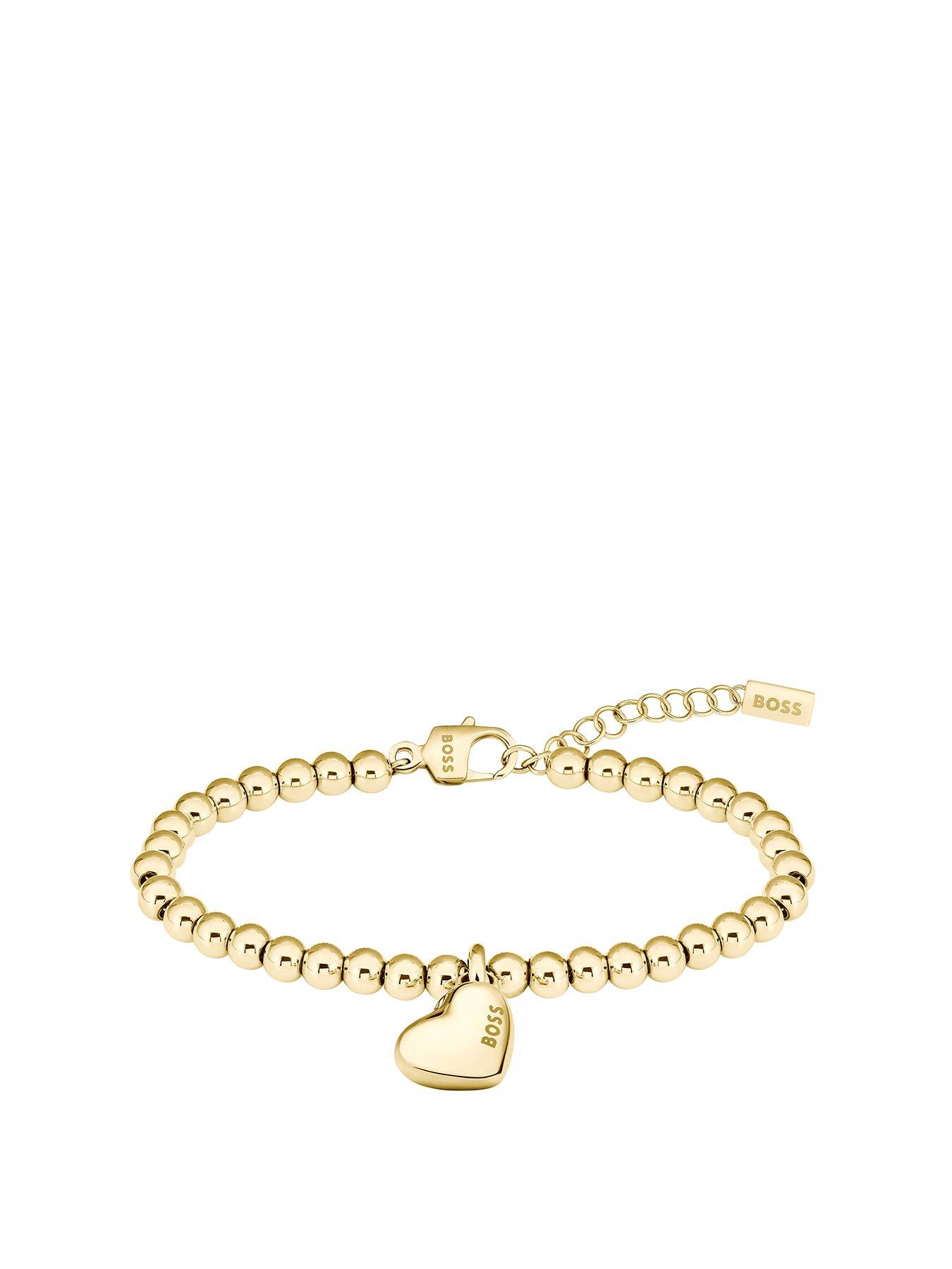 Product photograph of Boss Ladies Honey Heart Yellow Gold Ip Beaded Bracelet from very.co.uk