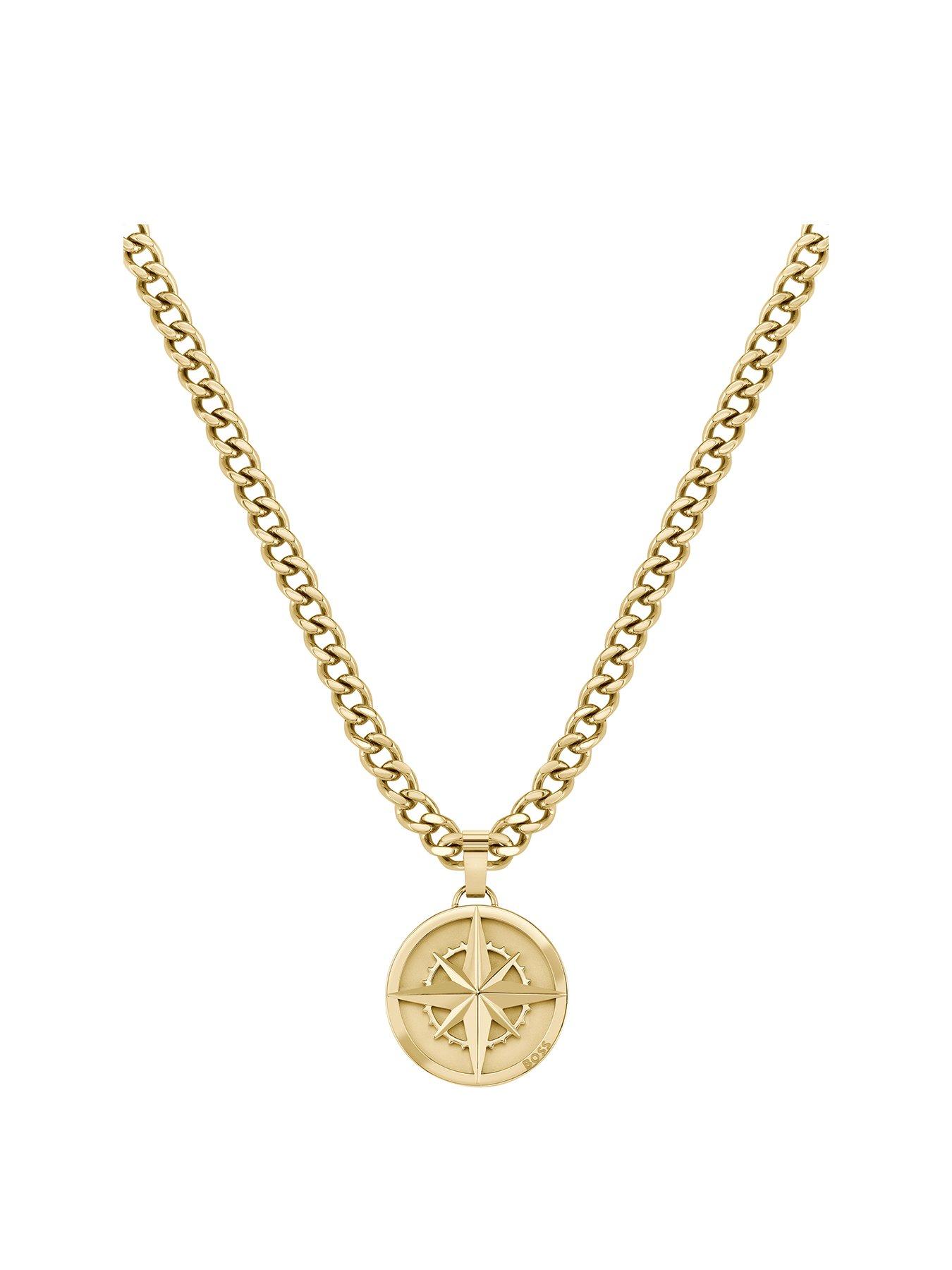 Product photograph of Boss Gents North Yellow Gold Ip Compass Necklace from very.co.uk