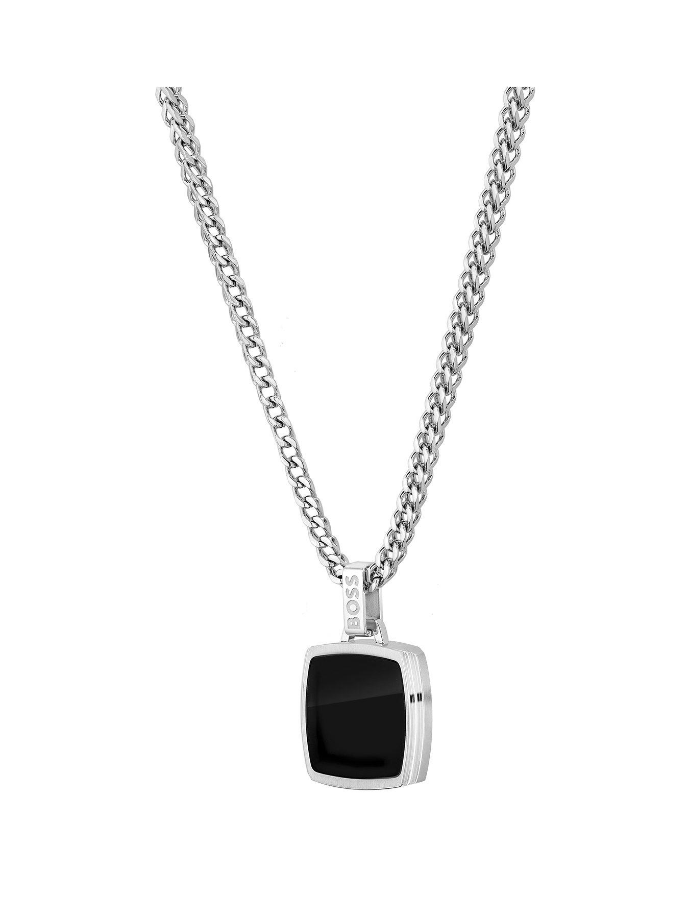 Product photograph of Boss Gents Odell Black Onyx Pendant Necklace from very.co.uk