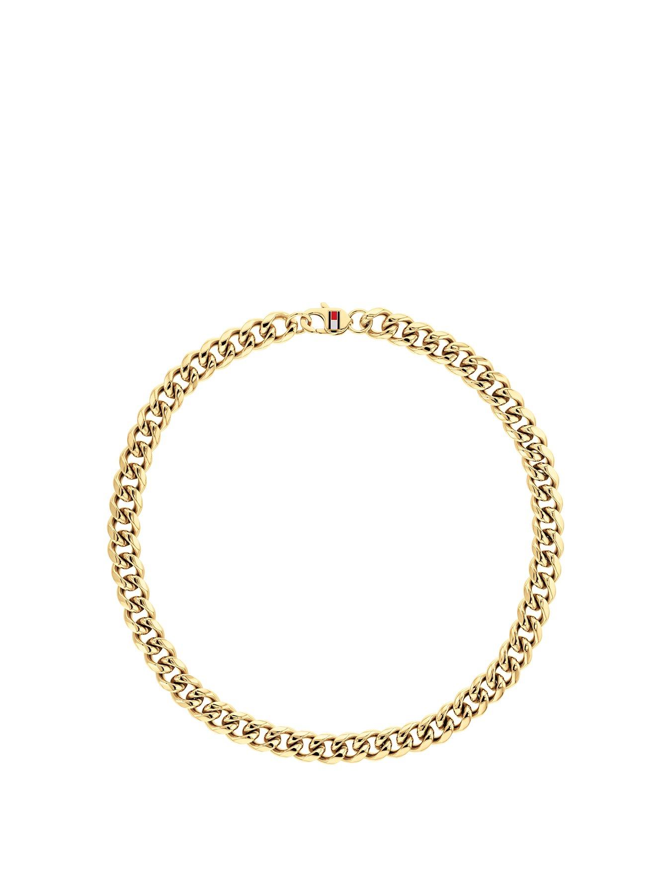 Product photograph of Tommy Hilfiger Mens Gold Plated Curb Chain Necklace from very.co.uk