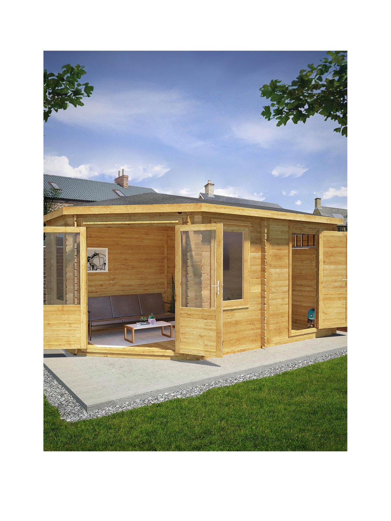 Product photograph of Mercia 5m X 3m Corner Lodge Plus - 28mm Double Glazed Side Shed from very.co.uk