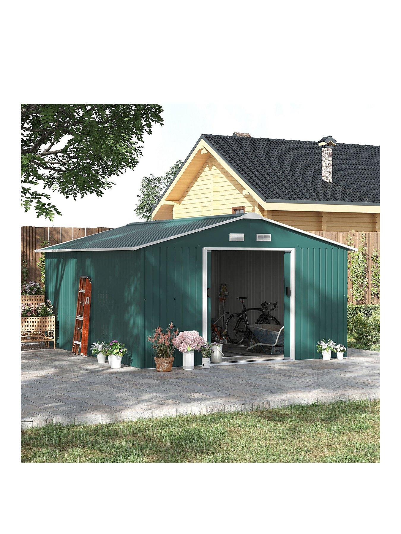 OutSunny 12.5 x 11.1ft Steel Sliding Door Storage Shed - Green