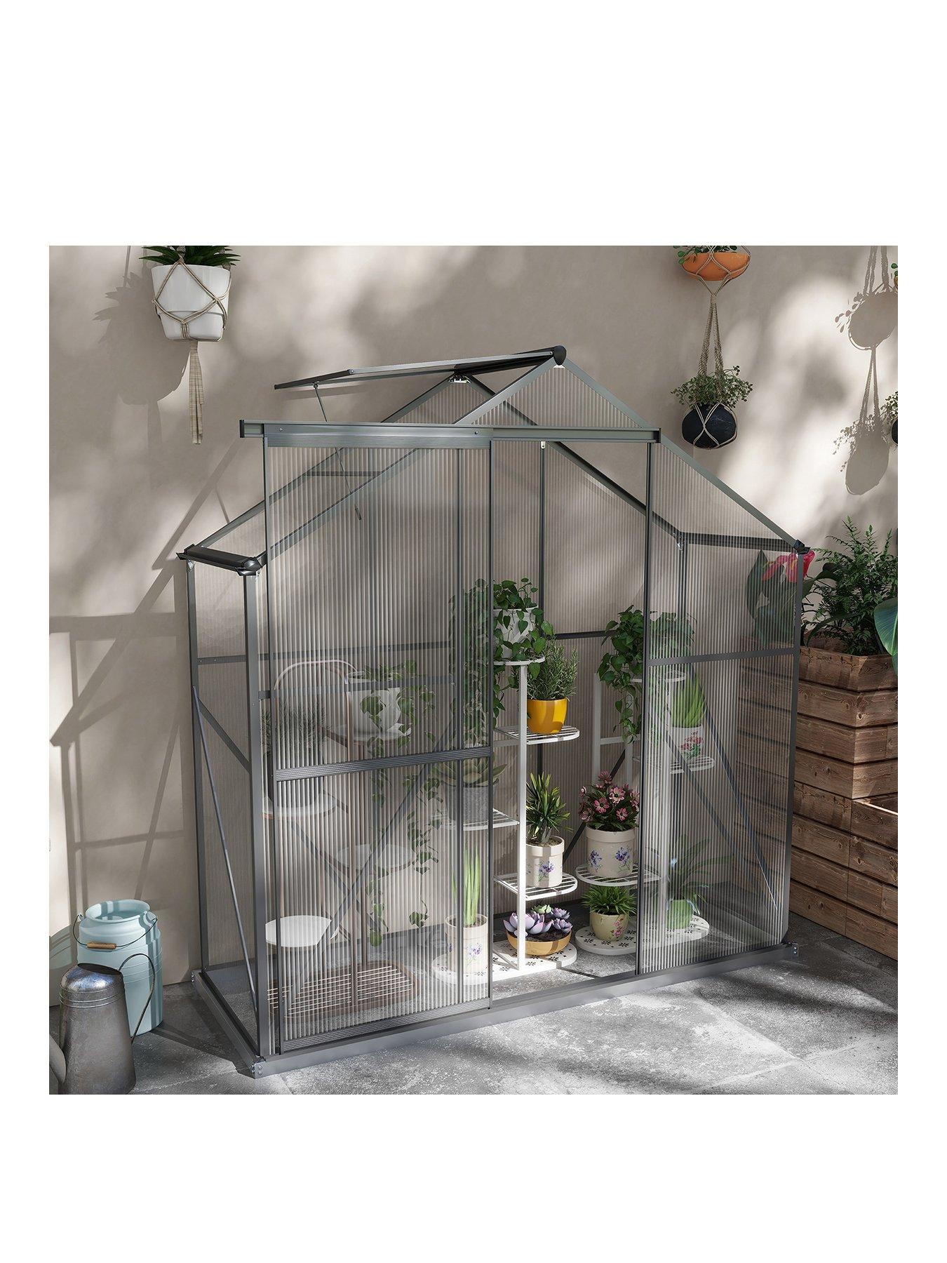 Product photograph of Outsunny 6 X 2 5ft Polycarbonate Greenhouse Walk-in Green House With Rain Gutter Sliding Door from very.co.uk