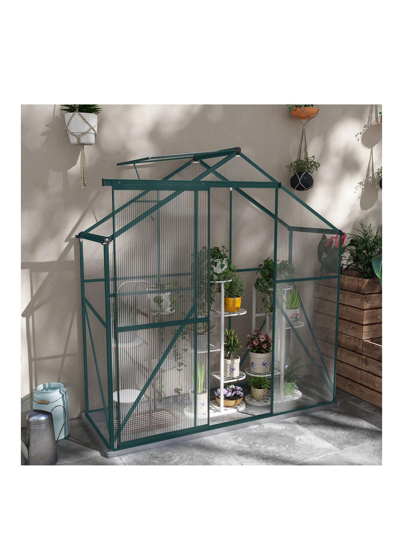 Product photograph of Outsunny 6 X 6ft Polycarbonate Greenhouse Large Walk-in Green House With Slide Door And Window from very.co.uk