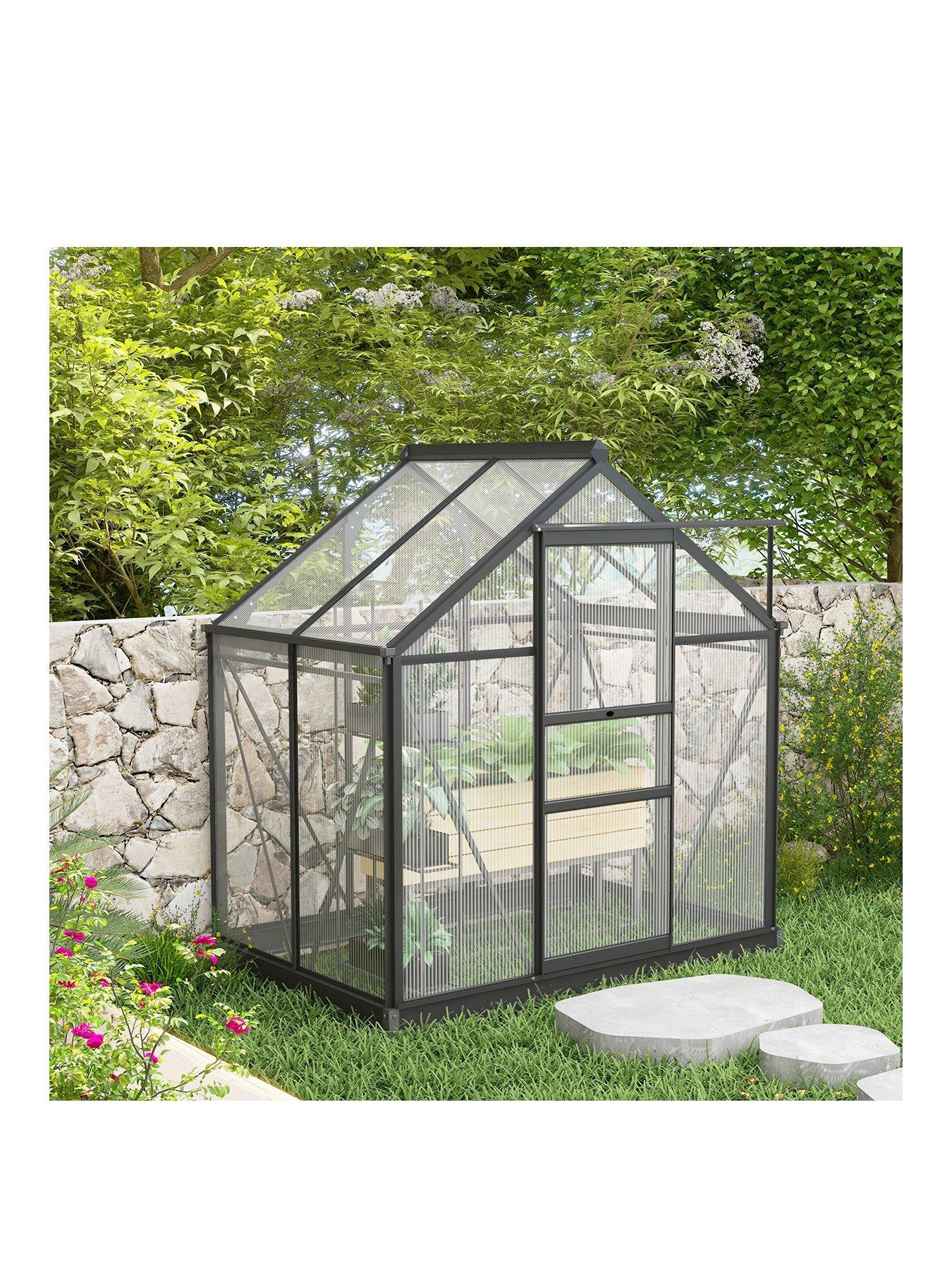 Product photograph of Outsunny 6 X 4ft Polycarbonate Greenhouse With Slide Door And Window from very.co.uk