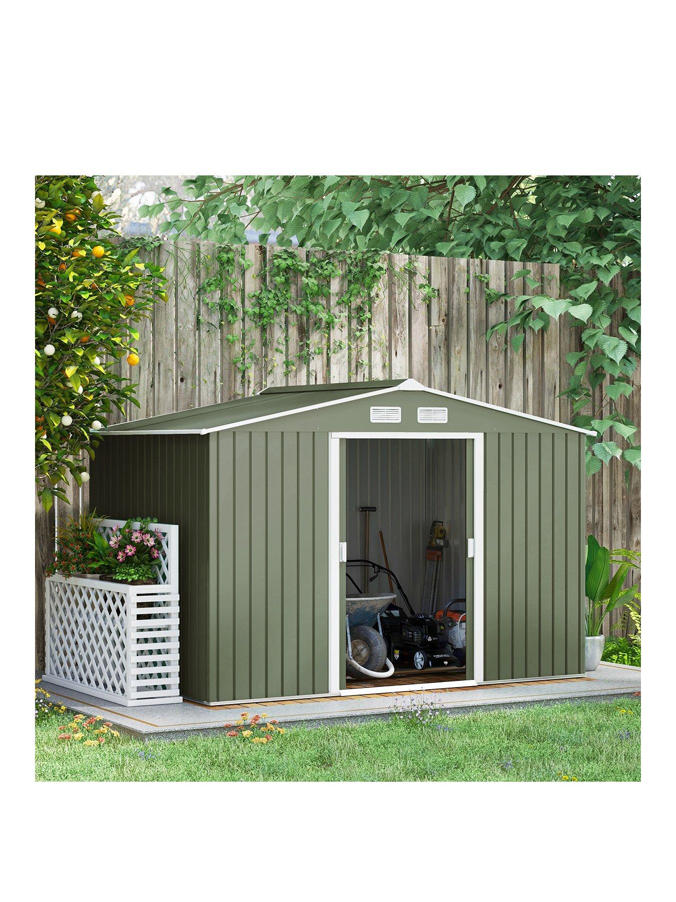 Outsunny 9 X 6Ft Metal Shed, With Ventilation Slots, Floor Foundation And Lockable Double Doors