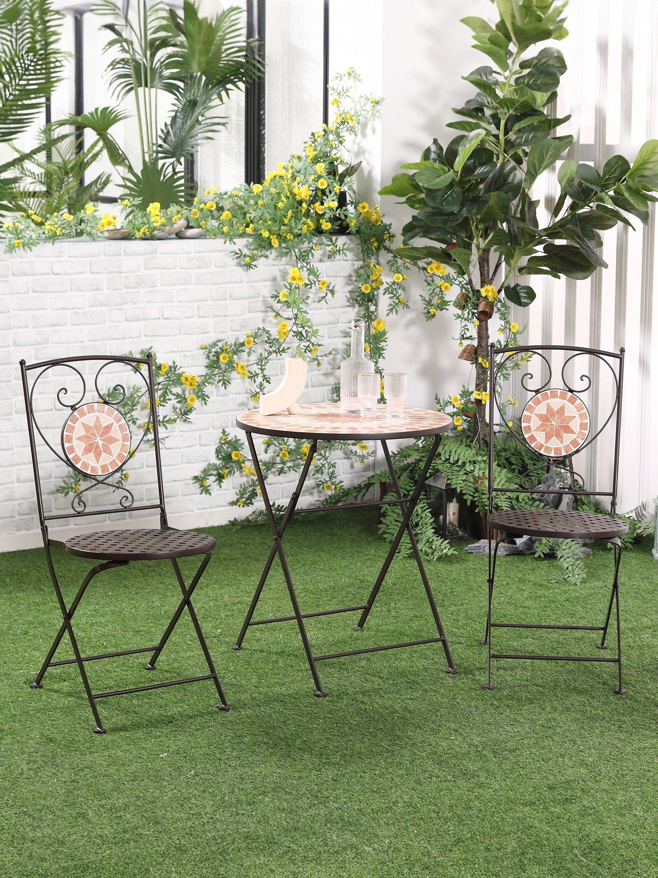 Product photograph of Outsunny 3-piece Outdoor Bistro Set With Mosaic Table from very.co.uk