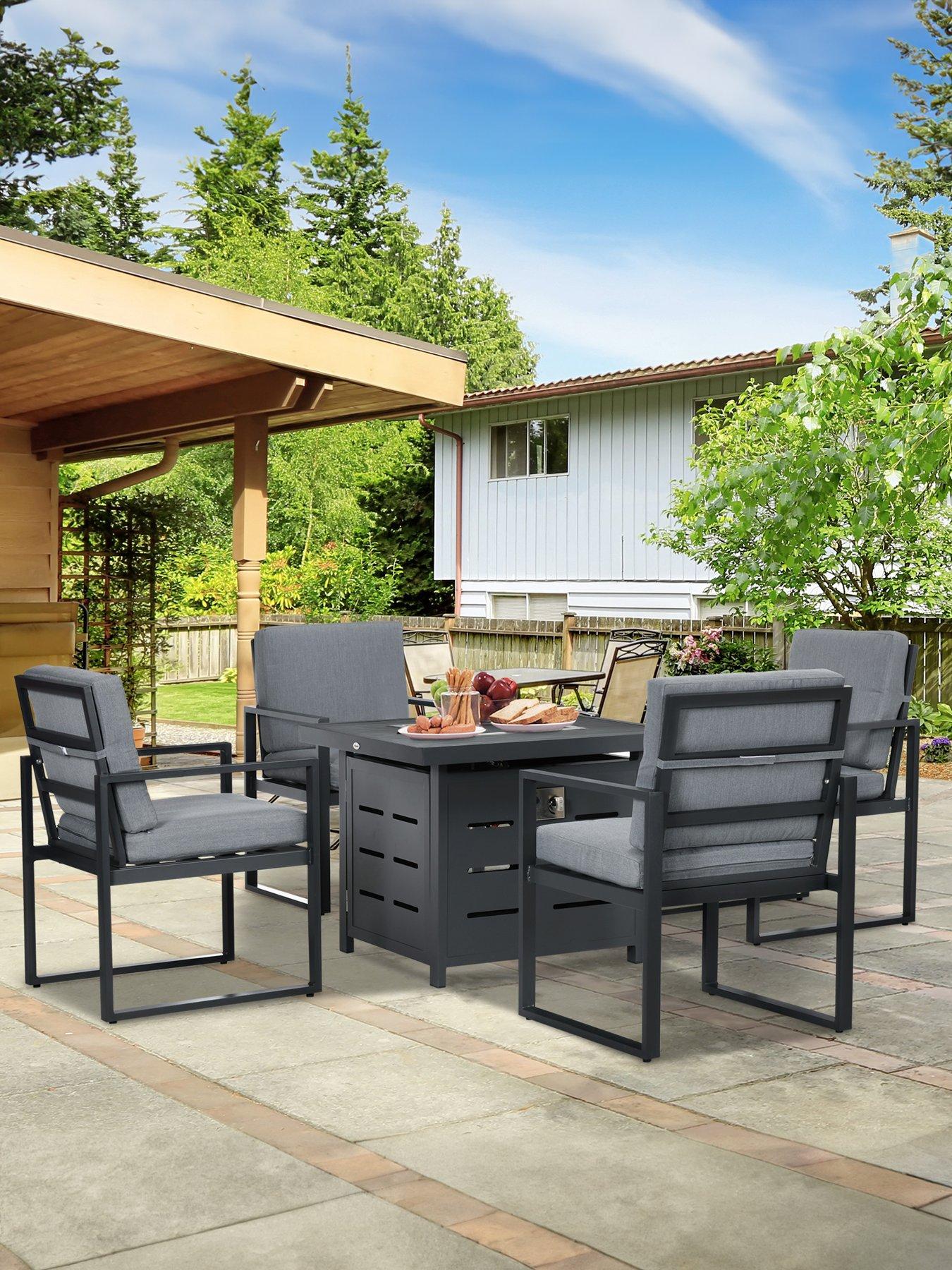 Outsunny 4 Seater Garden Furniture Set With Gas Firepit Table, Grey