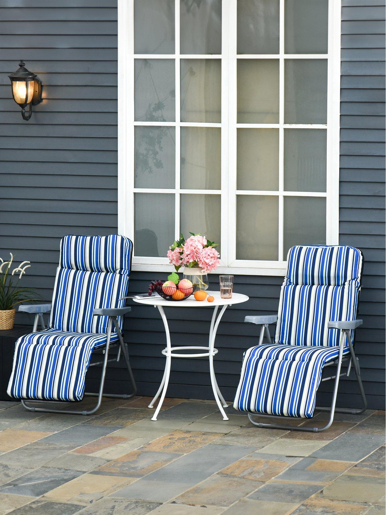 undefined Set of 2 Adjustable Sun Lounger Recliner Blue and White