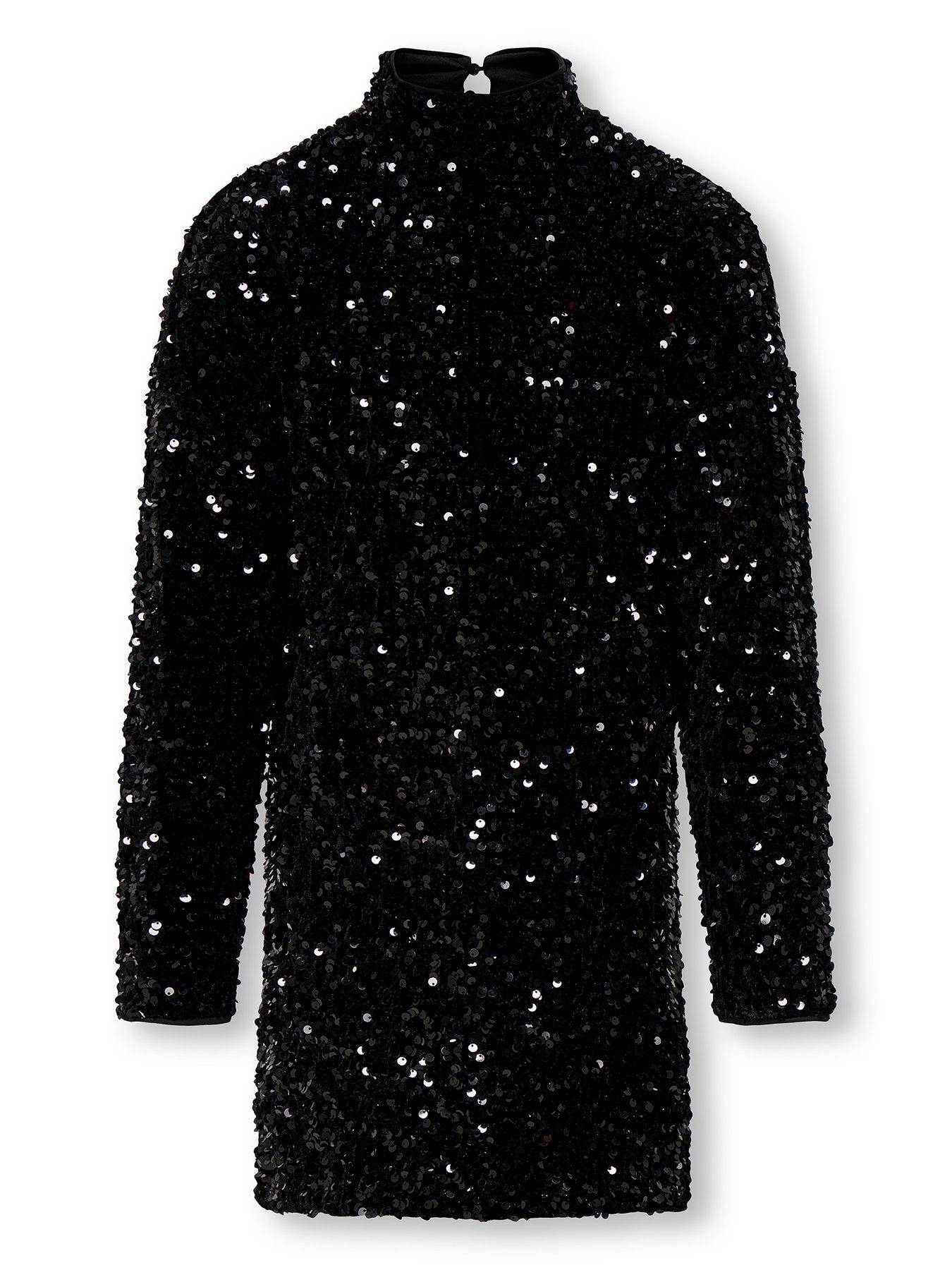 undefined Girls Sequin Long Sleeve Dress - Black