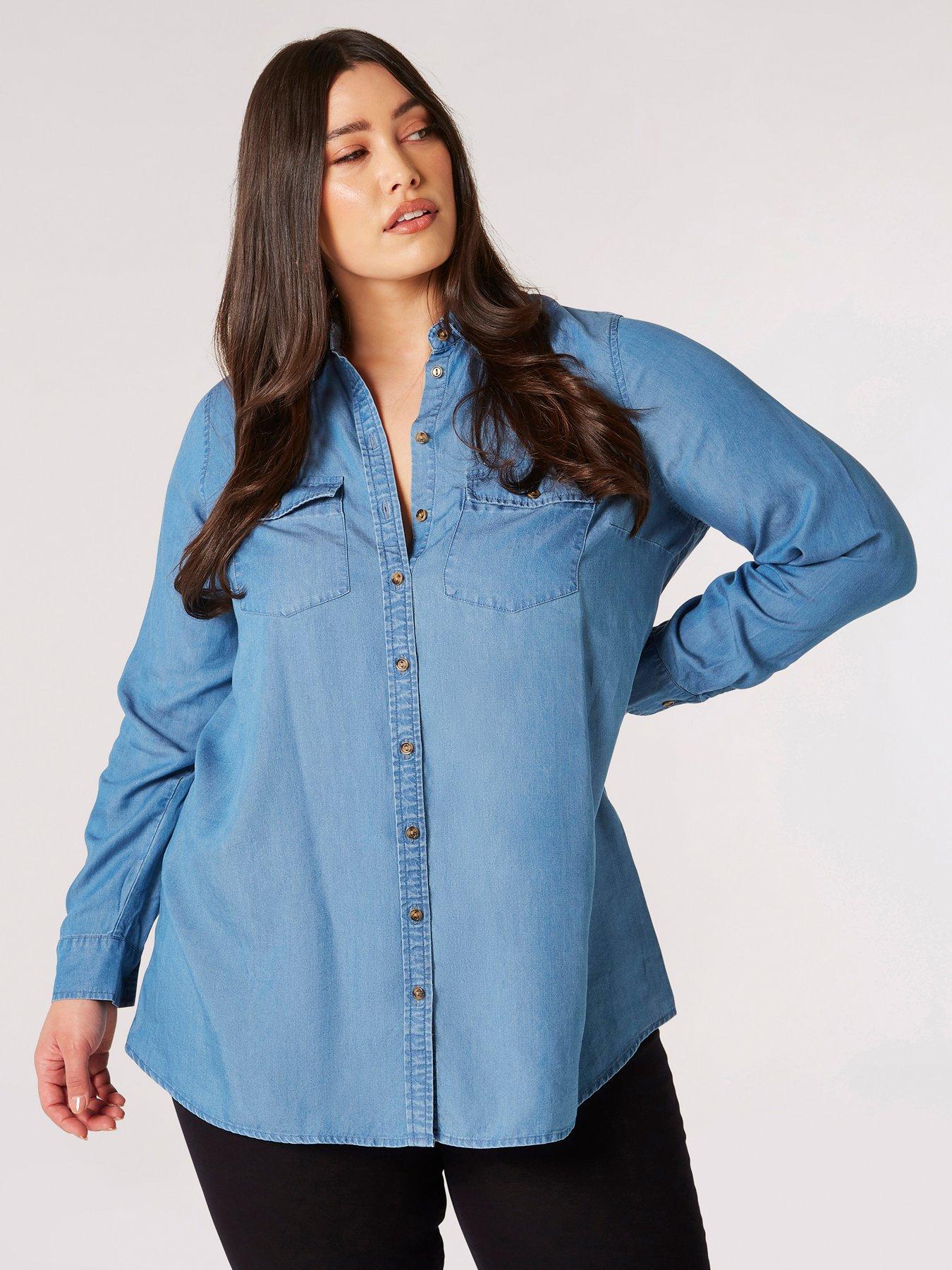 Apricot Curve Denim Button Down Shirt - Blue