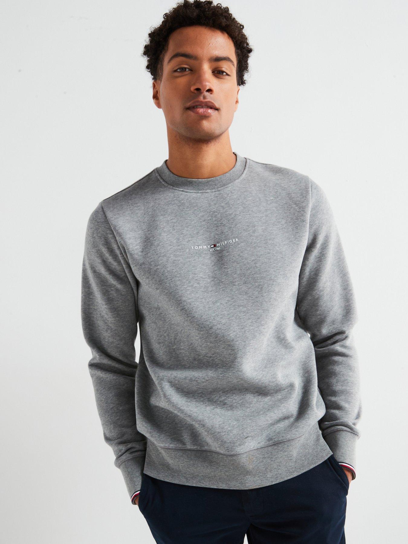 undefined Small Centre Logo Tipped Crew Sweater - Grey