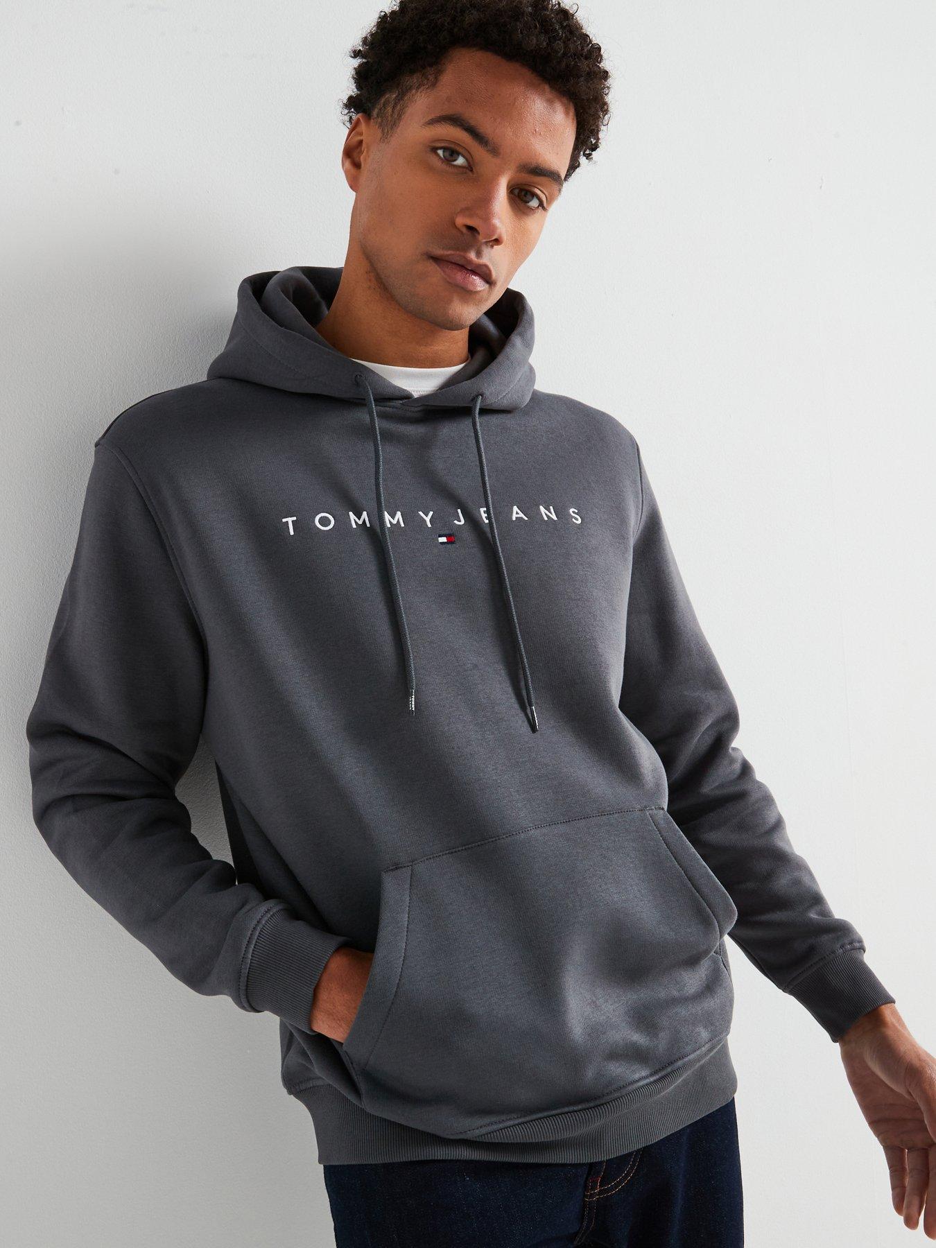 Tommy Jeans Regular Fit Linear Logo Hoodie - Black, Black, Size Xl, Men
