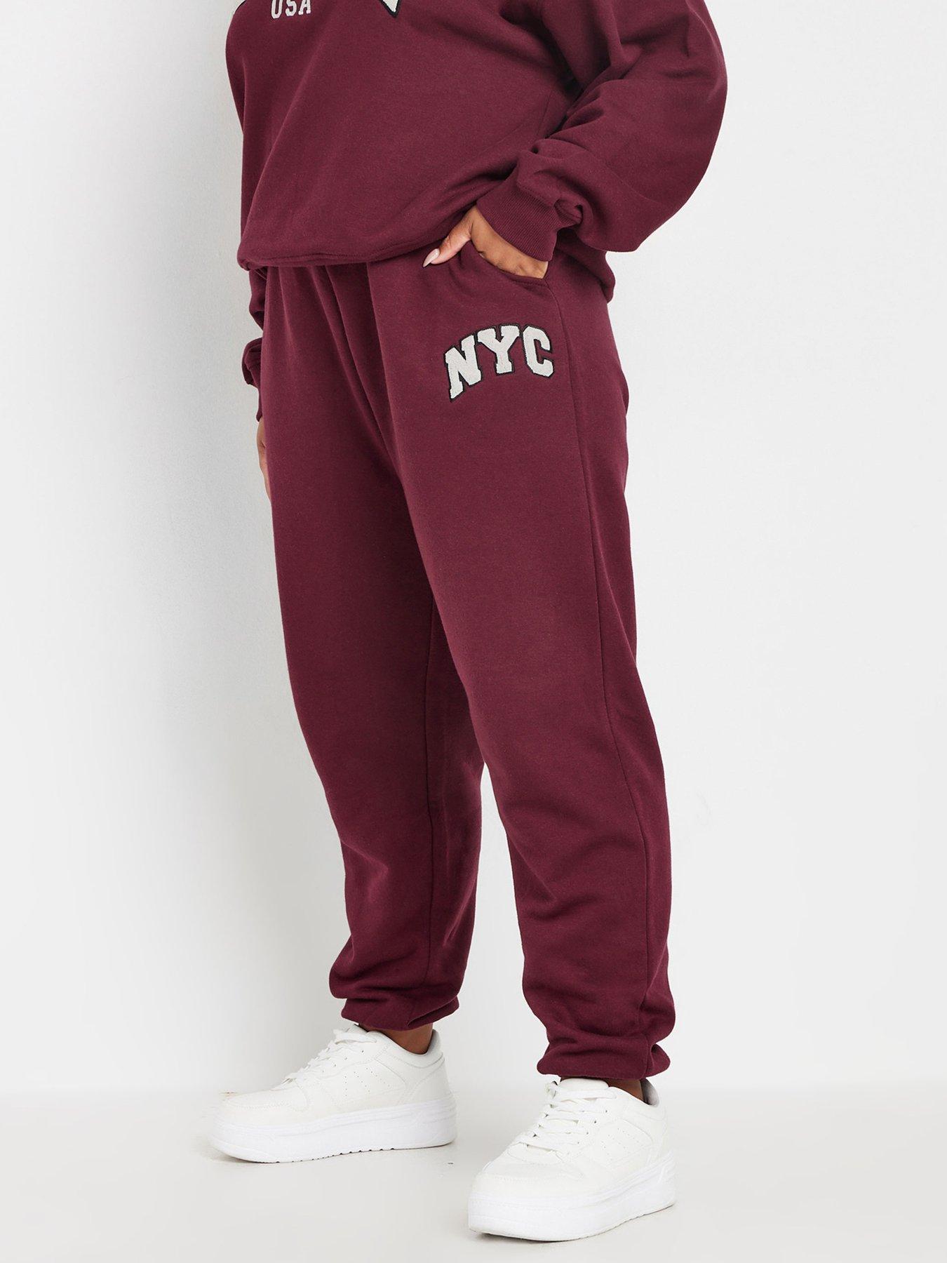 Yours Curve Applique Nyc Cuffed Jogger, Red, Size 18, Women