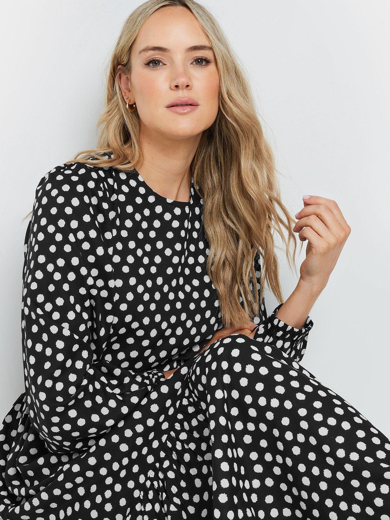 Black and white starlight spot smock dress best sale