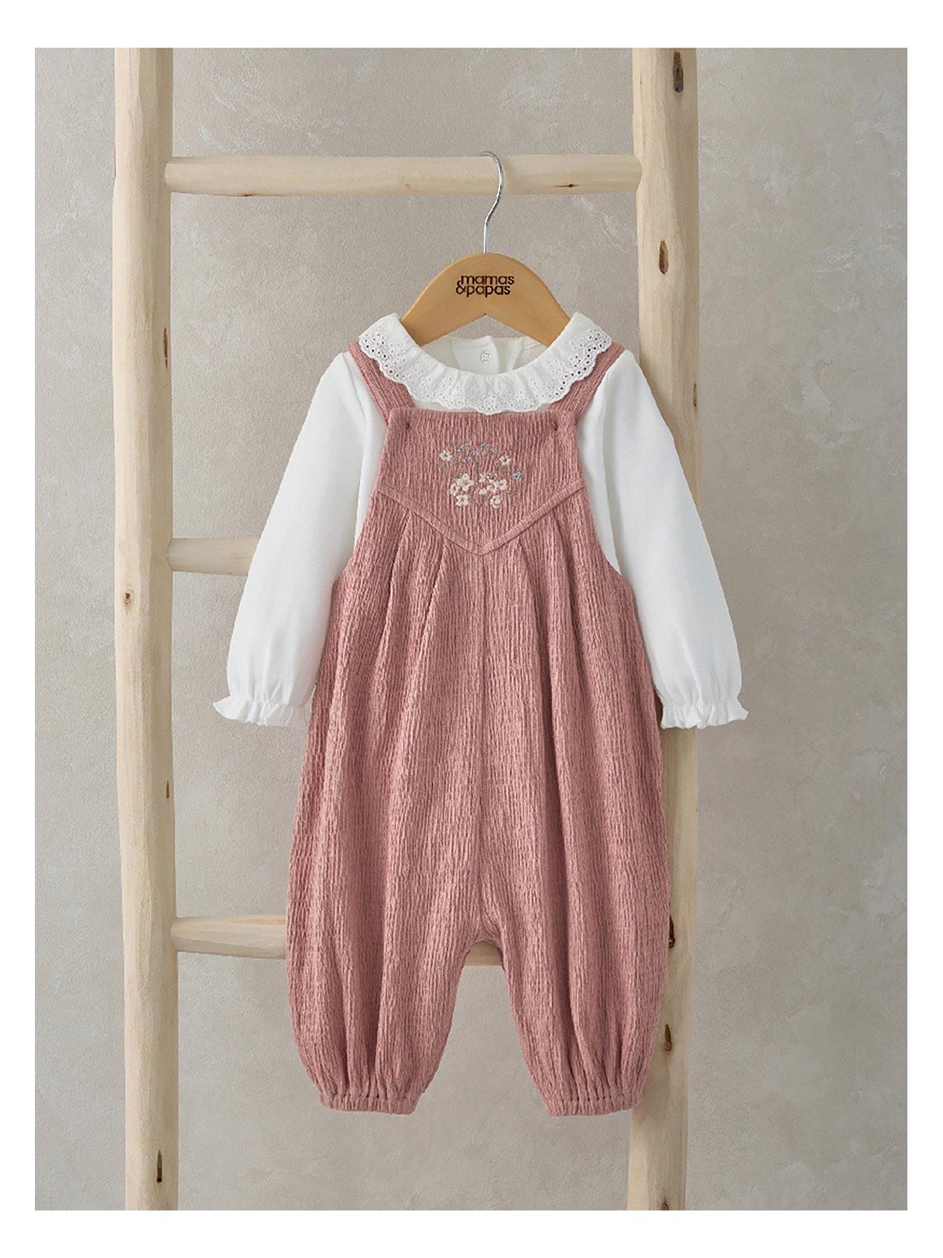 undefined Baby Girls Crinkle Dungaree  &  Bodysuit Set - Pink