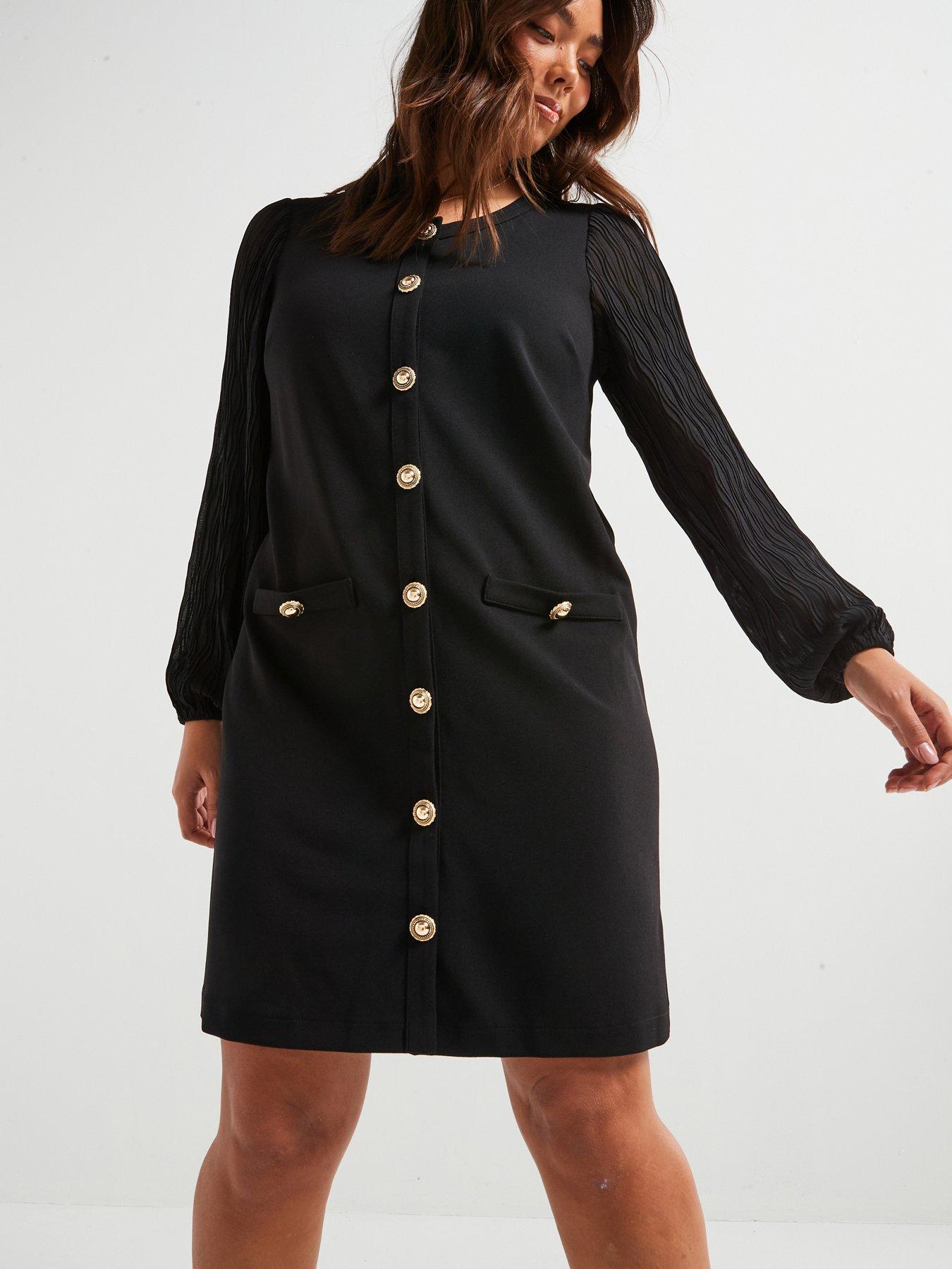 undefined Chiffon Sleeve Pinafore Dress - Black