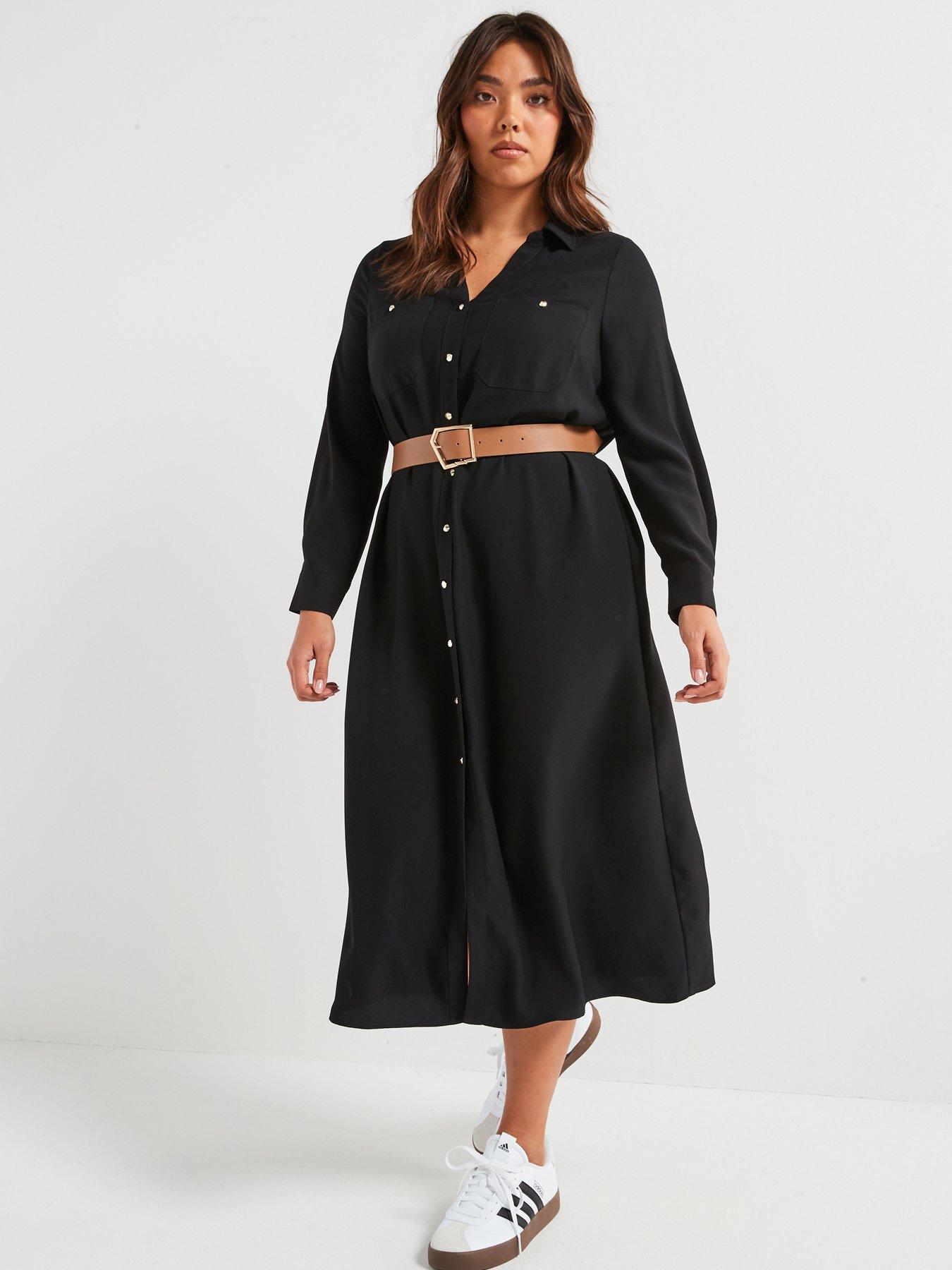 undefined Belted Shirt Dress - Black