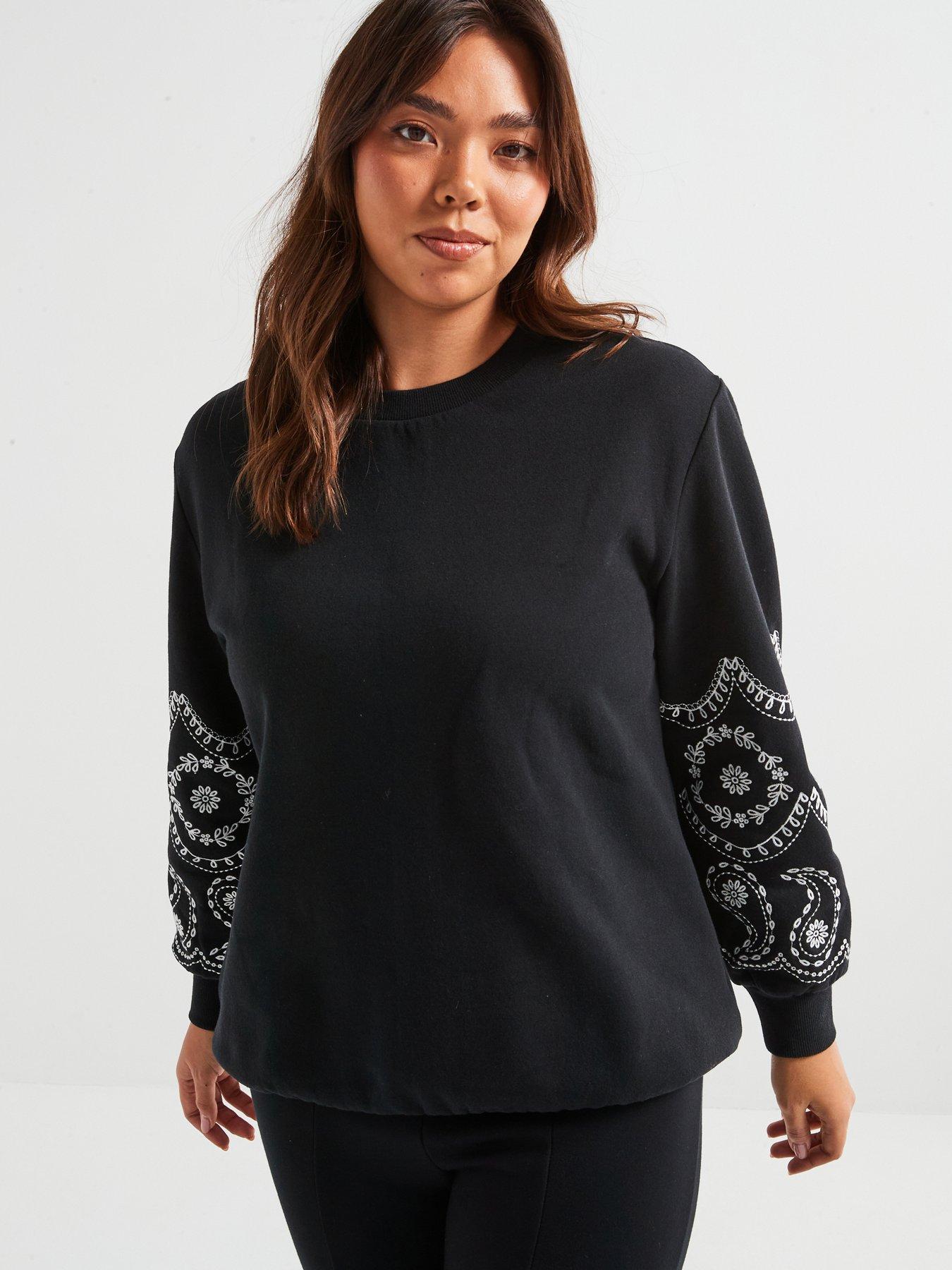 undefined Embroidered Sleeve Sweatshirt - Black
