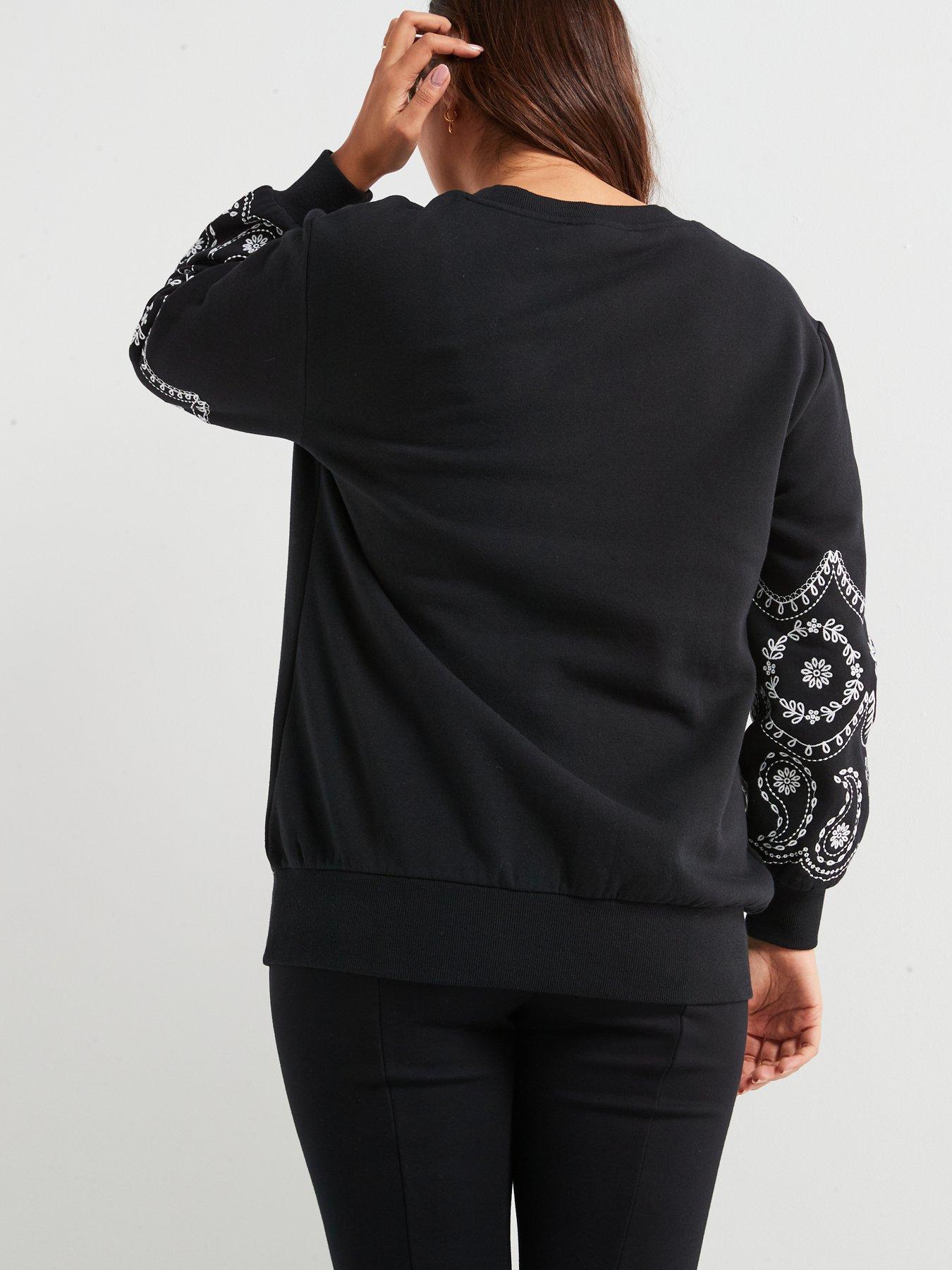 Image 2 of 6 of V by Very Curve Embroidered Sleeve Sweatshirt - Black