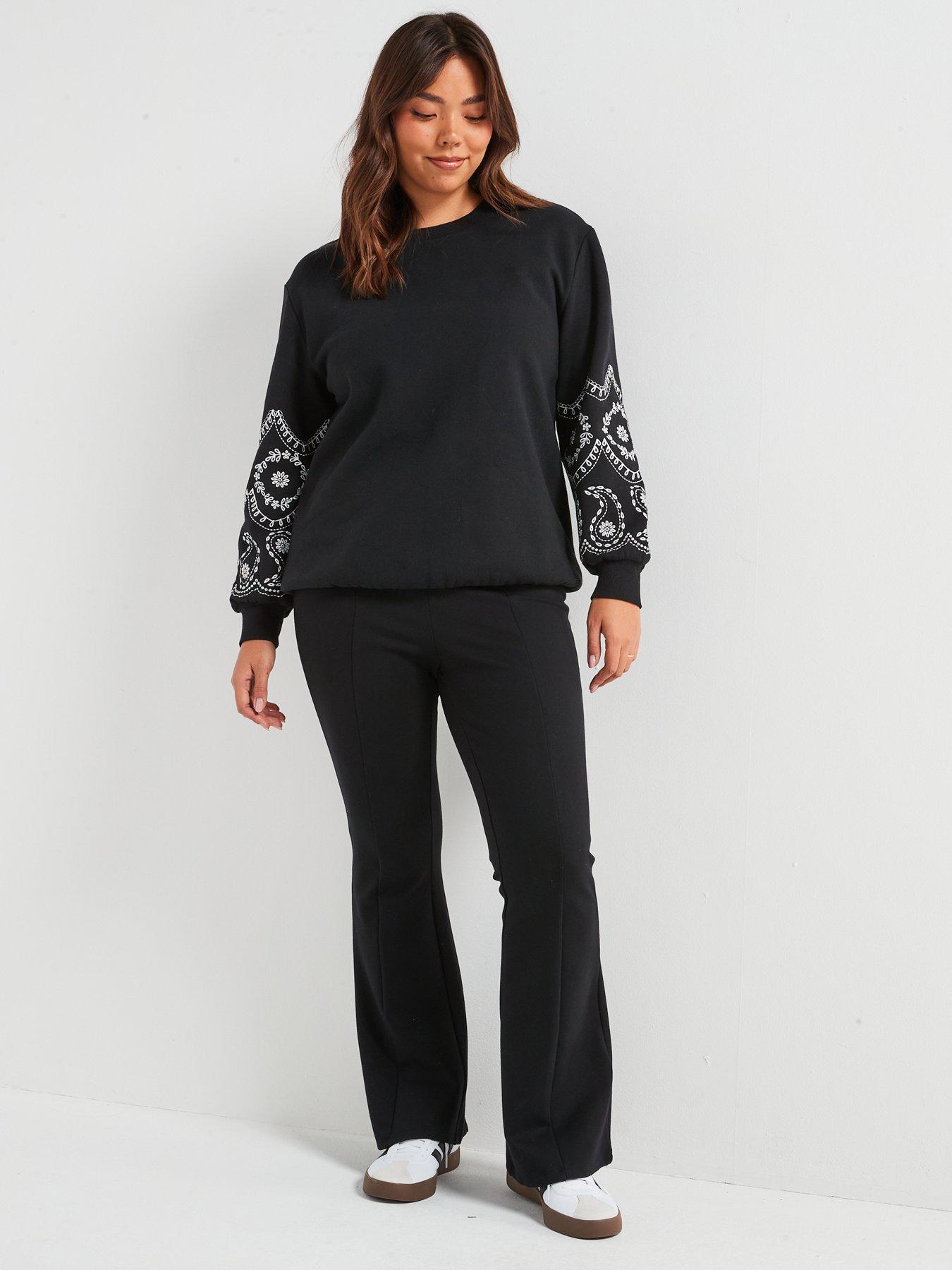 Image 3 of 6 of V by Very Curve Embroidered Sleeve Sweatshirt - Black