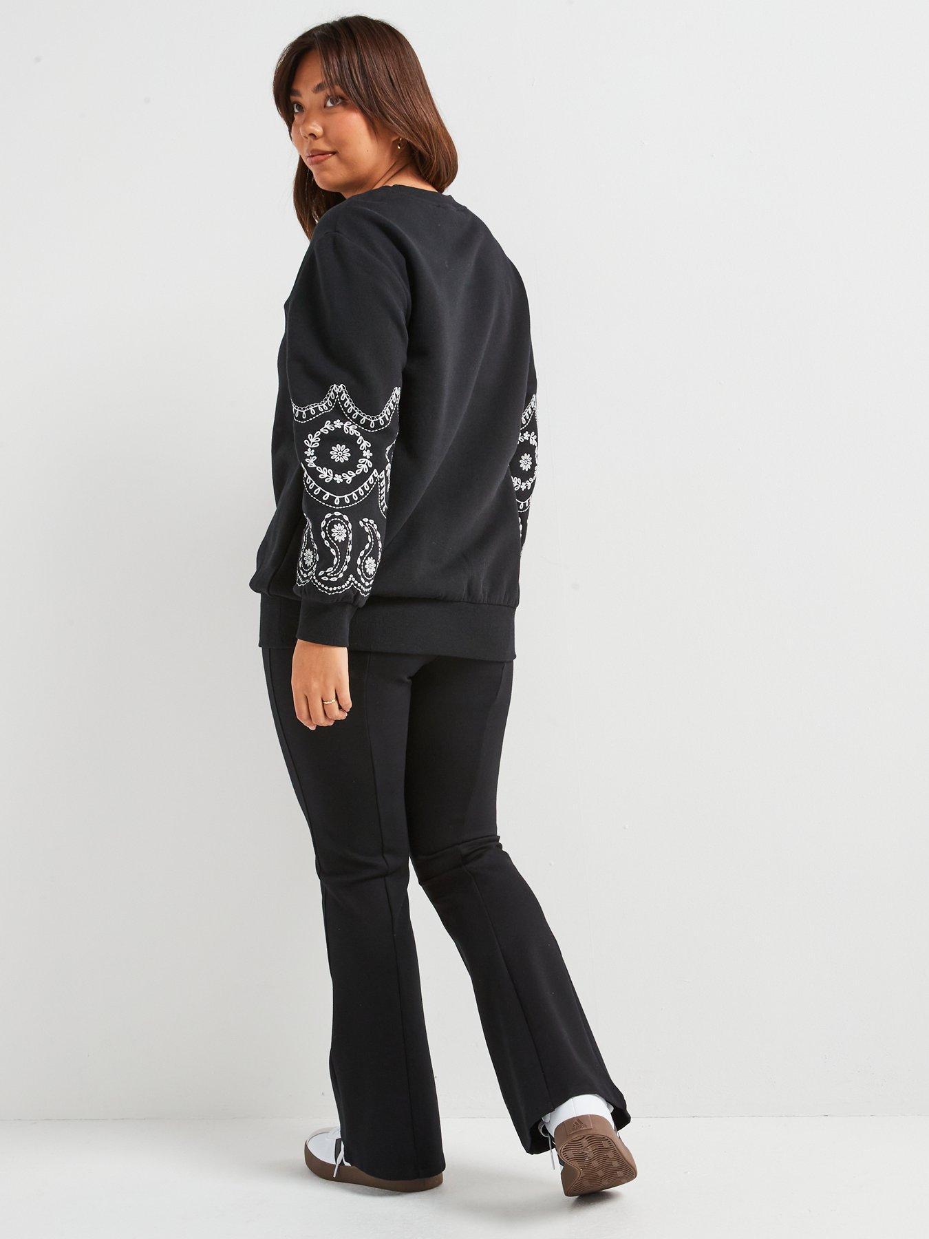 Image 6 of 6 of V by Very Curve Embroidered Sleeve Sweatshirt - Black