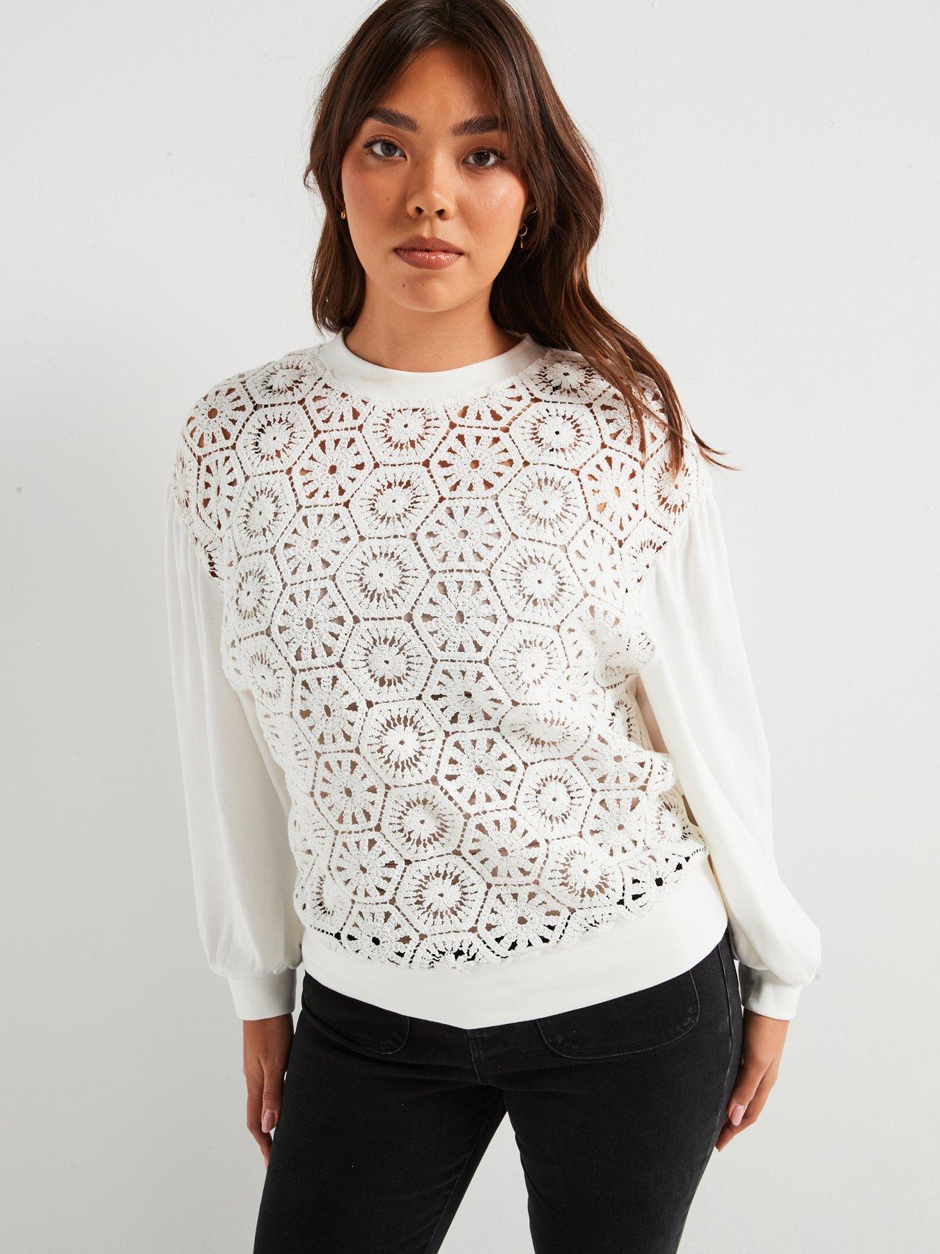 Image 1 of 5 of V by Very Curve Crochet Front Mix Top - Cream