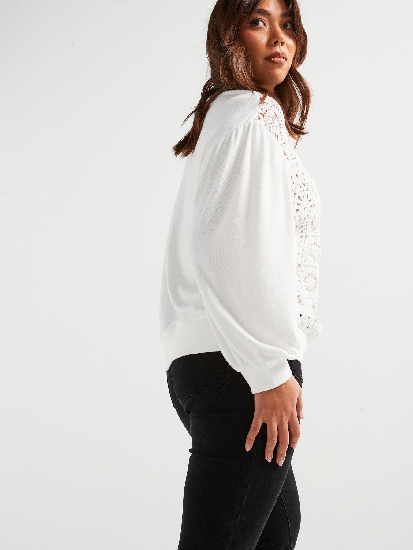Image 4 of 5 of V by Very Curve Crochet Front Mix Top - Cream